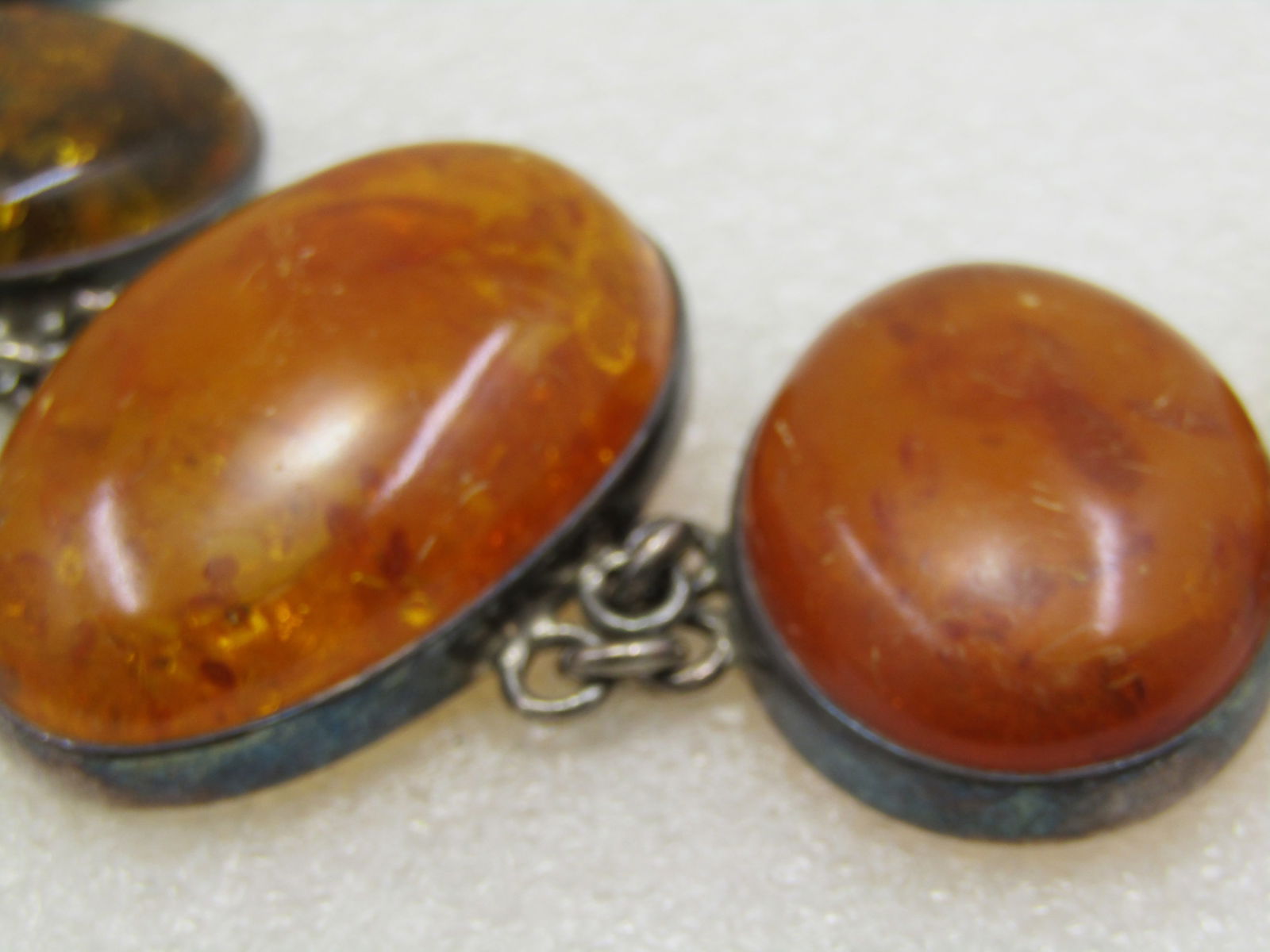 Vintage Sterling Amber Bracelet, 8", Toggle Clasp - 3