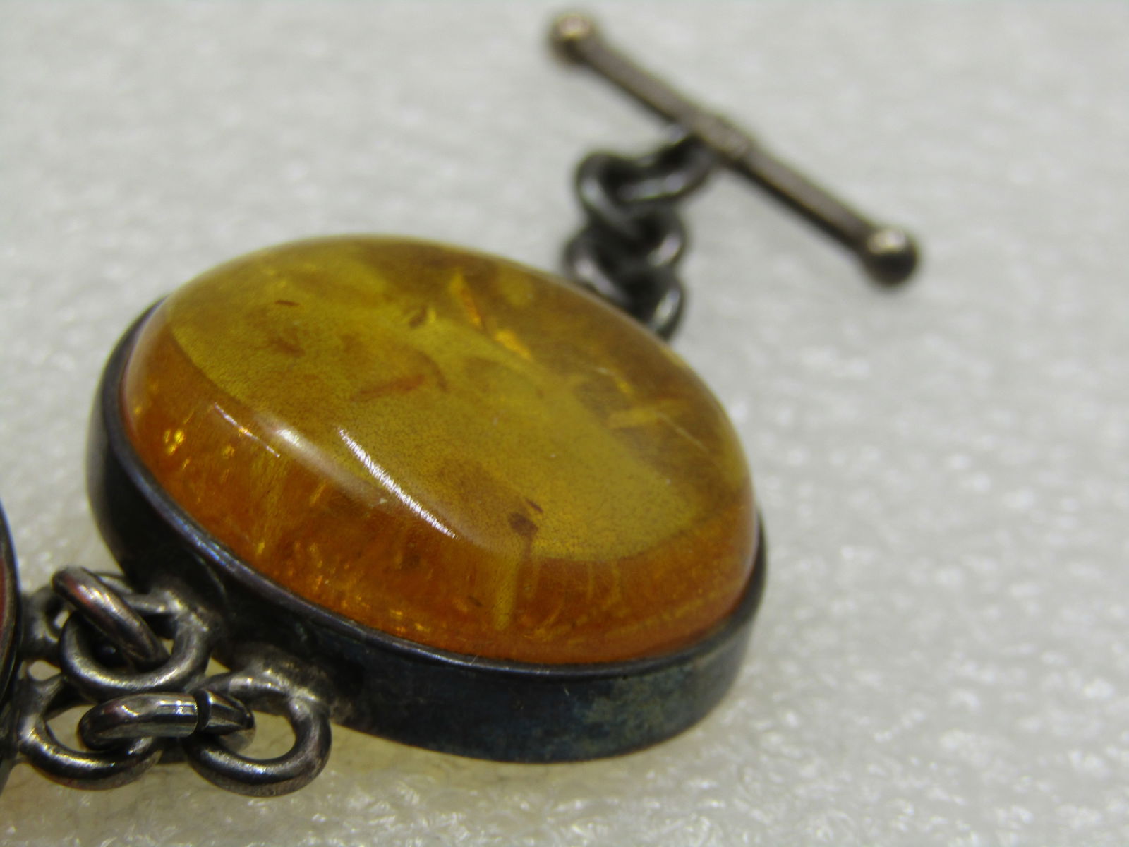 Vintage Sterling Amber Bracelet, 8", Toggle Clasp - 4
