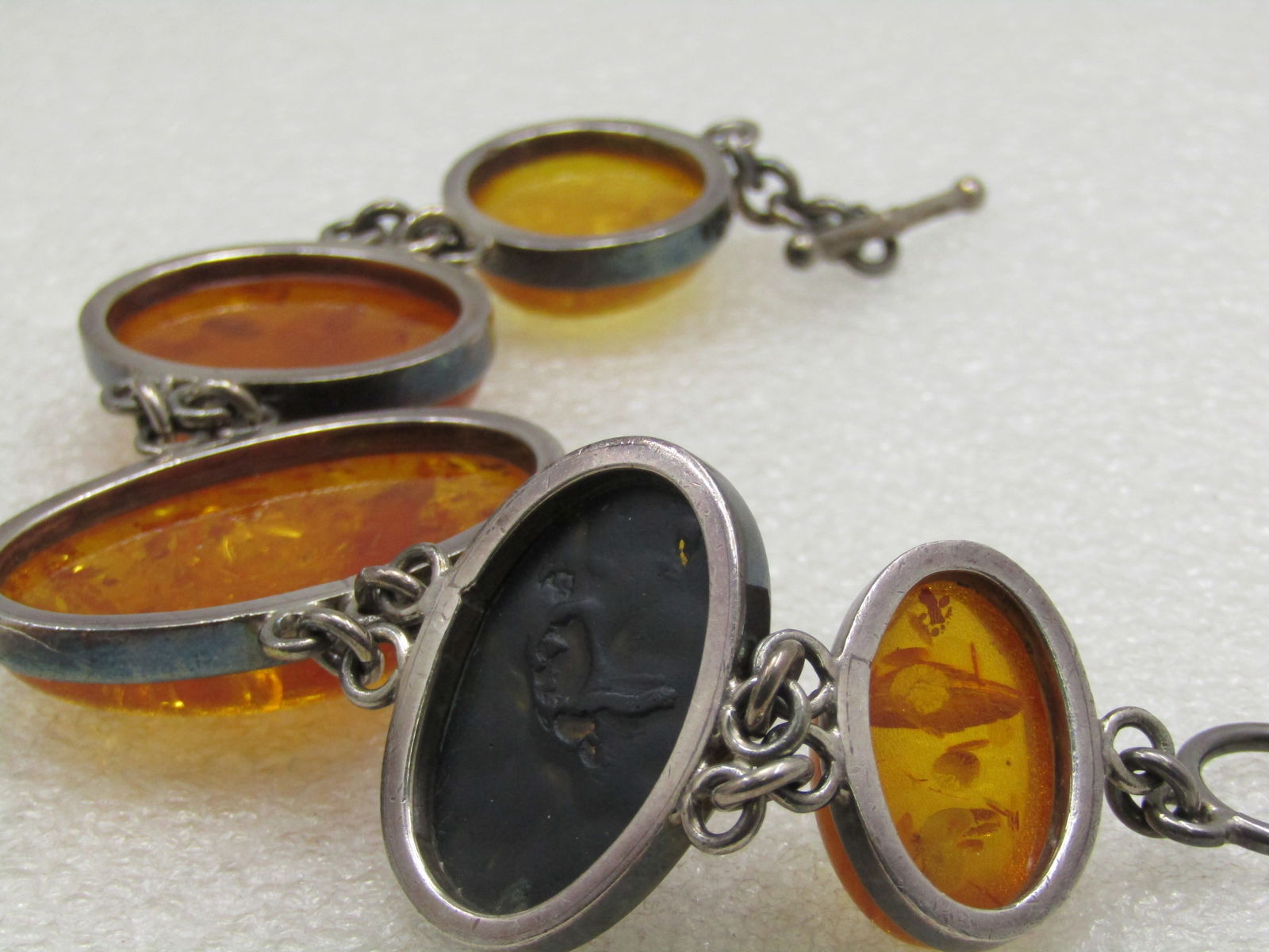 Vintage Sterling Amber Bracelet, 8", Toggle Clasp - 5