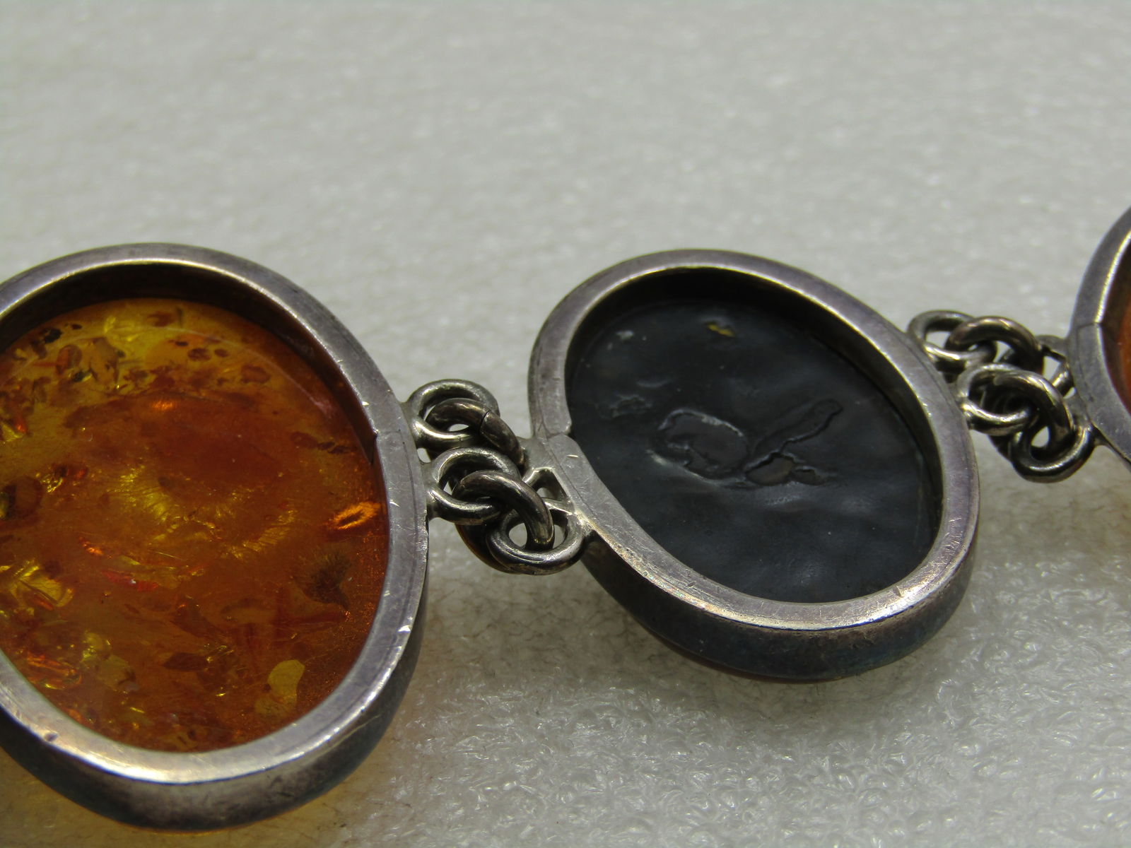 Vintage Sterling Amber Bracelet, 8", Toggle Clasp - 6