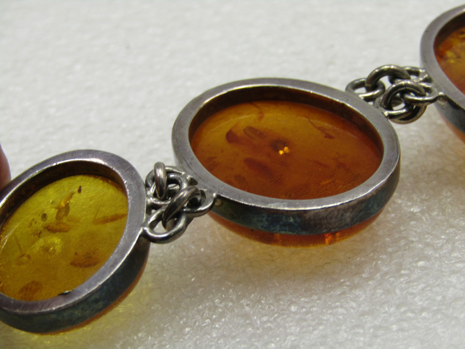 Vintage Sterling Amber Bracelet, 8", Toggle Clasp - 7