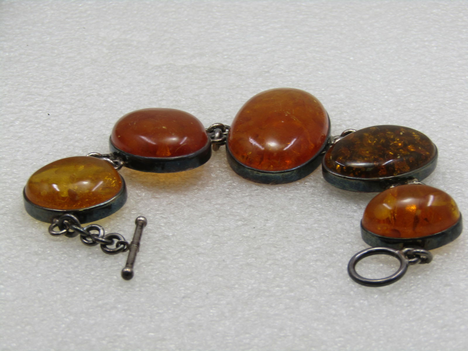 Vintage Sterling Amber Bracelet, 8", Toggle Clasp - 8