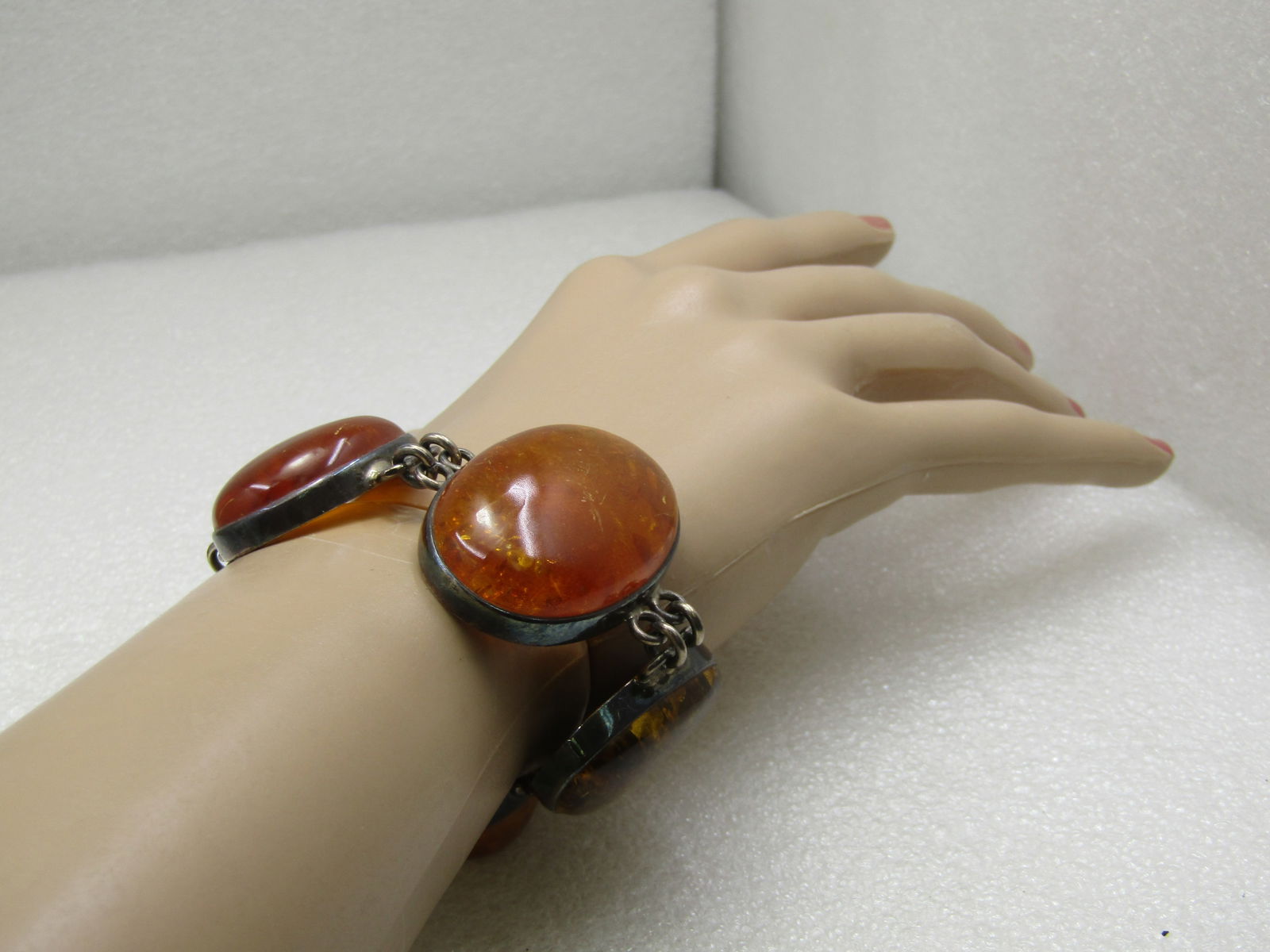 Vintage Sterling Amber Bracelet, 8", Toggle Clasp - 9