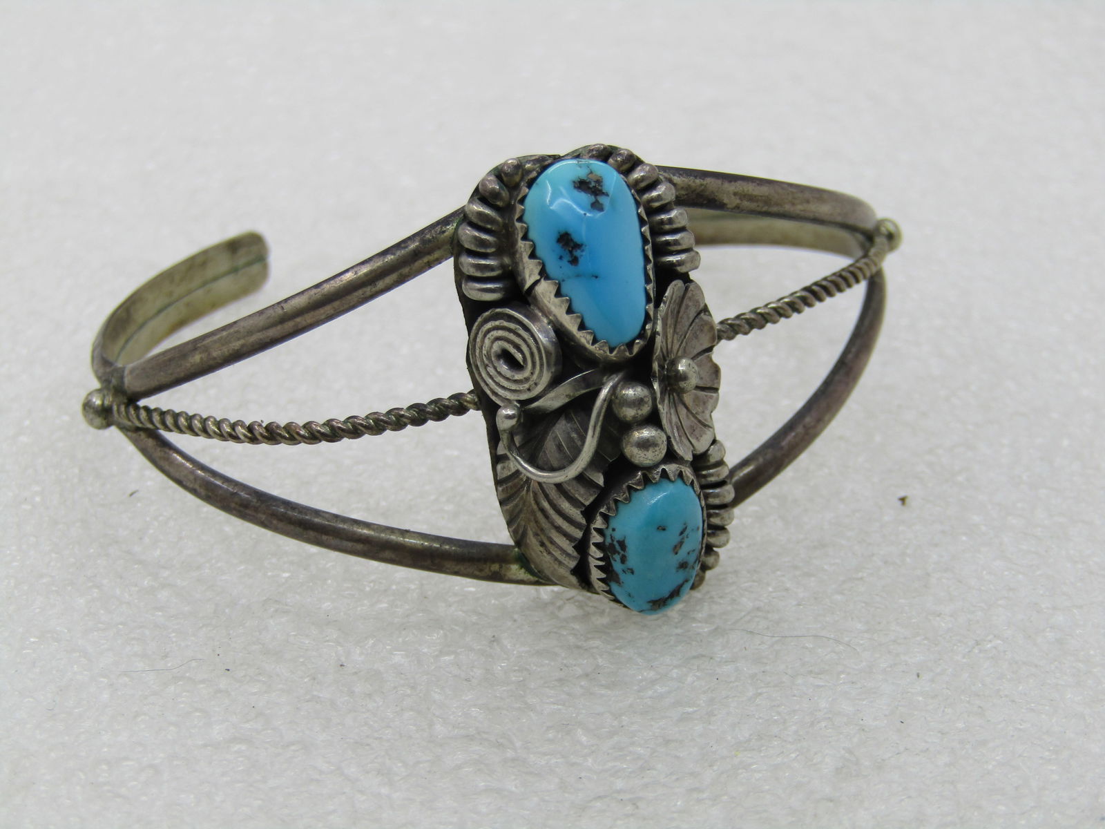 Vintage Sterling Southwestern Turquoise Cuff Bracelet, 6.75", 1960's-1980's - 2