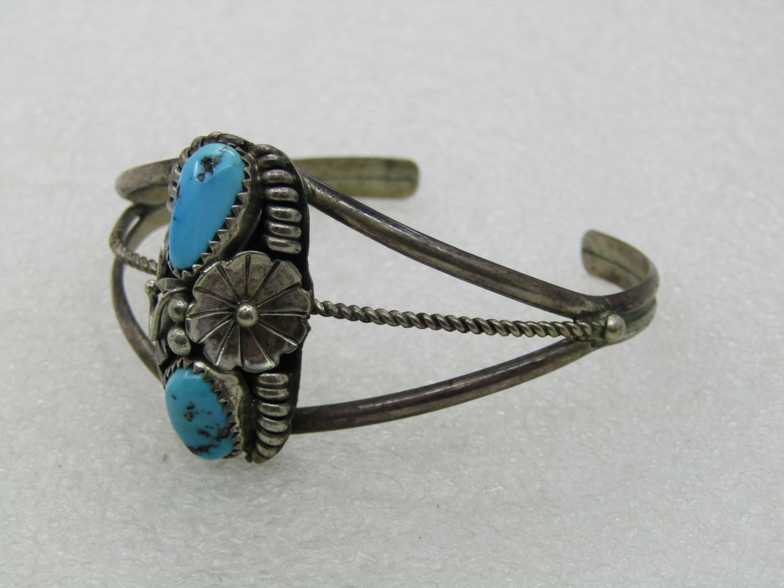 Vintage Sterling Southwestern Turquoise Cuff Bracelet, 6.75", 1960's-1980's - 3