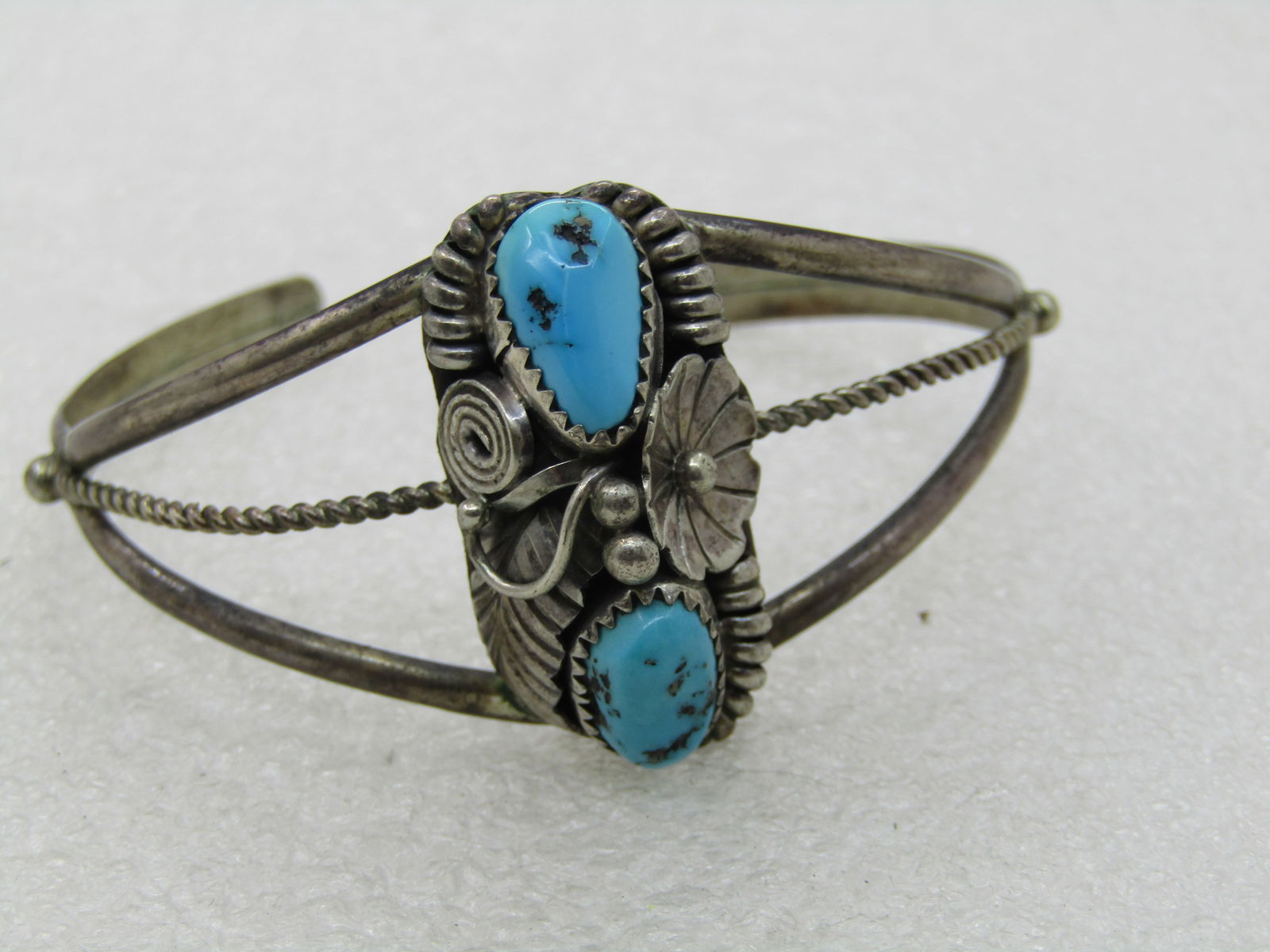 Vintage Sterling Southwestern Turquoise Cuff Bracelet, 6.75", 1960's-1980's - 4