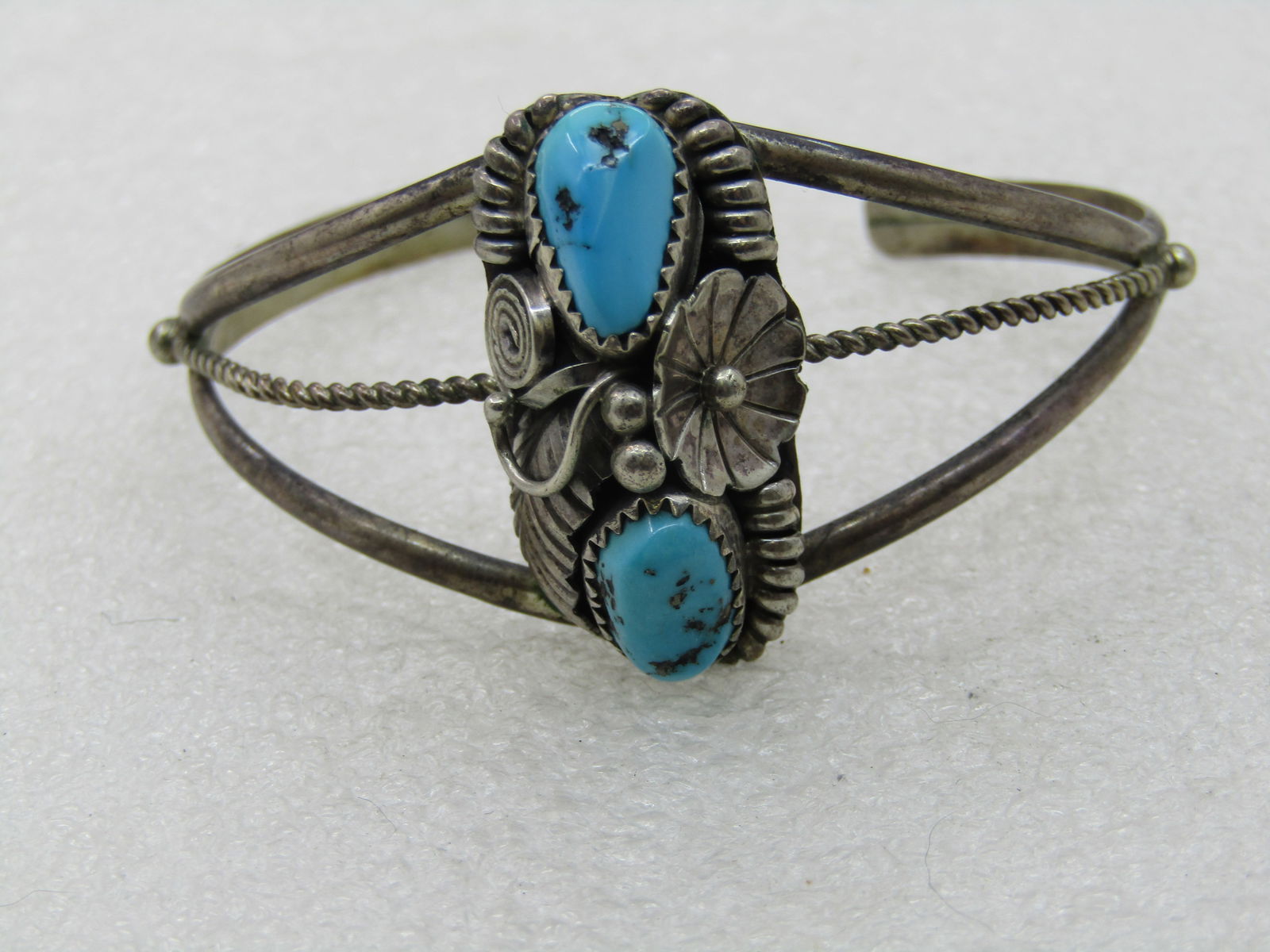 Vintage Sterling Southwestern Turquoise Cuff Bracelet, 6.75", 1960's-1980's - 7
