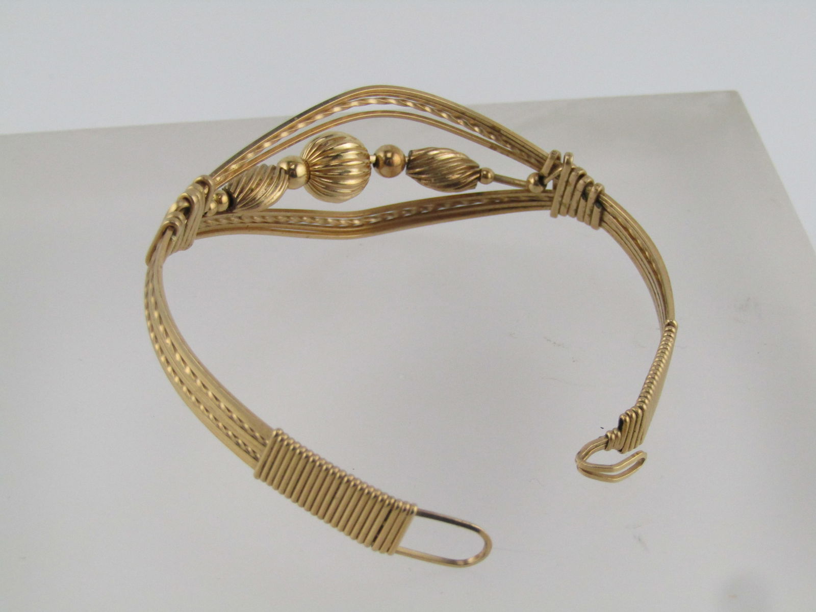 Vintage Wrapped & Beaded Bracelet, 6", 10kt & 14kt Gold Filled, 1980's-1990's - 4