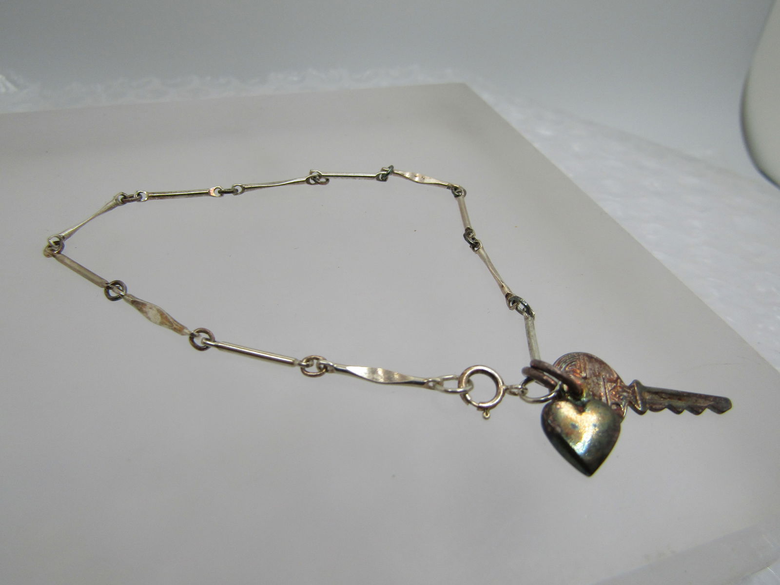 Vintage Sterling Heart & Key Bracelet, 7", Bob Siemon Designs, 1970's-1980's - 2