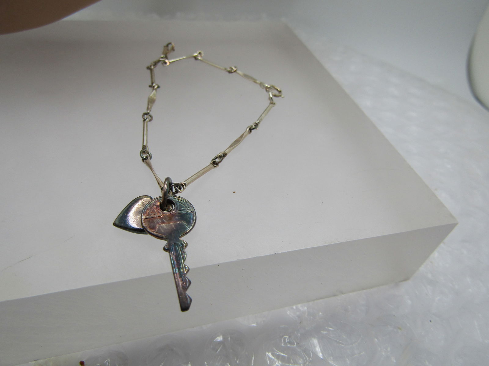 Vintage Sterling Heart & Key Bracelet, 7", Bob Siemon Designs, 1970's-1980's - 4