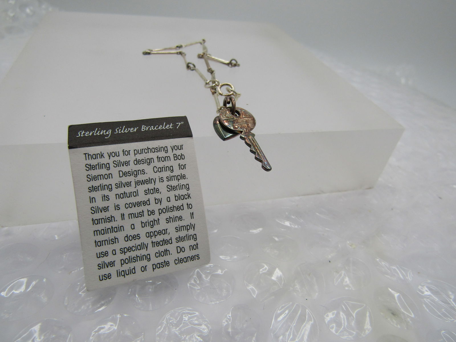 Vintage Sterling Heart & Key Bracelet, 7", Bob Siemon Designs, 1970's-1980's - 6