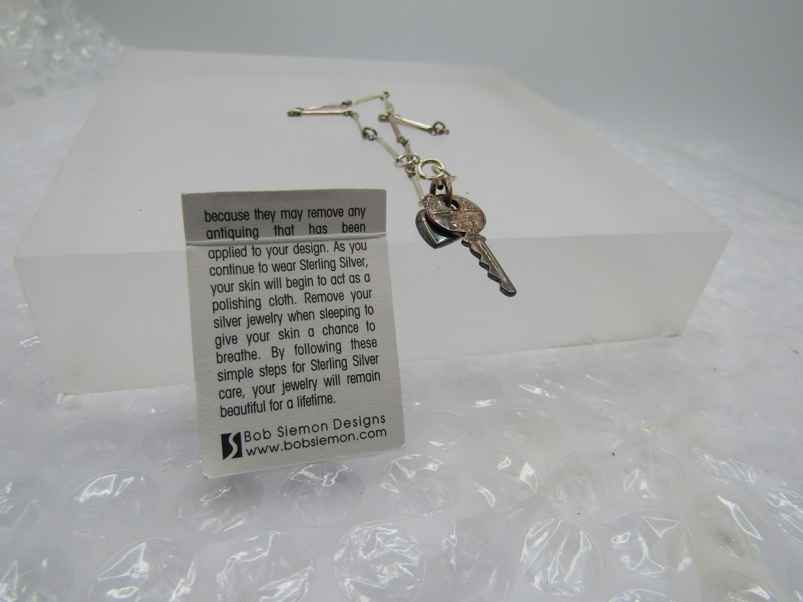 Vintage Sterling Heart & Key Bracelet, 7", Bob Siemon Designs, 1970's-1980's - 7