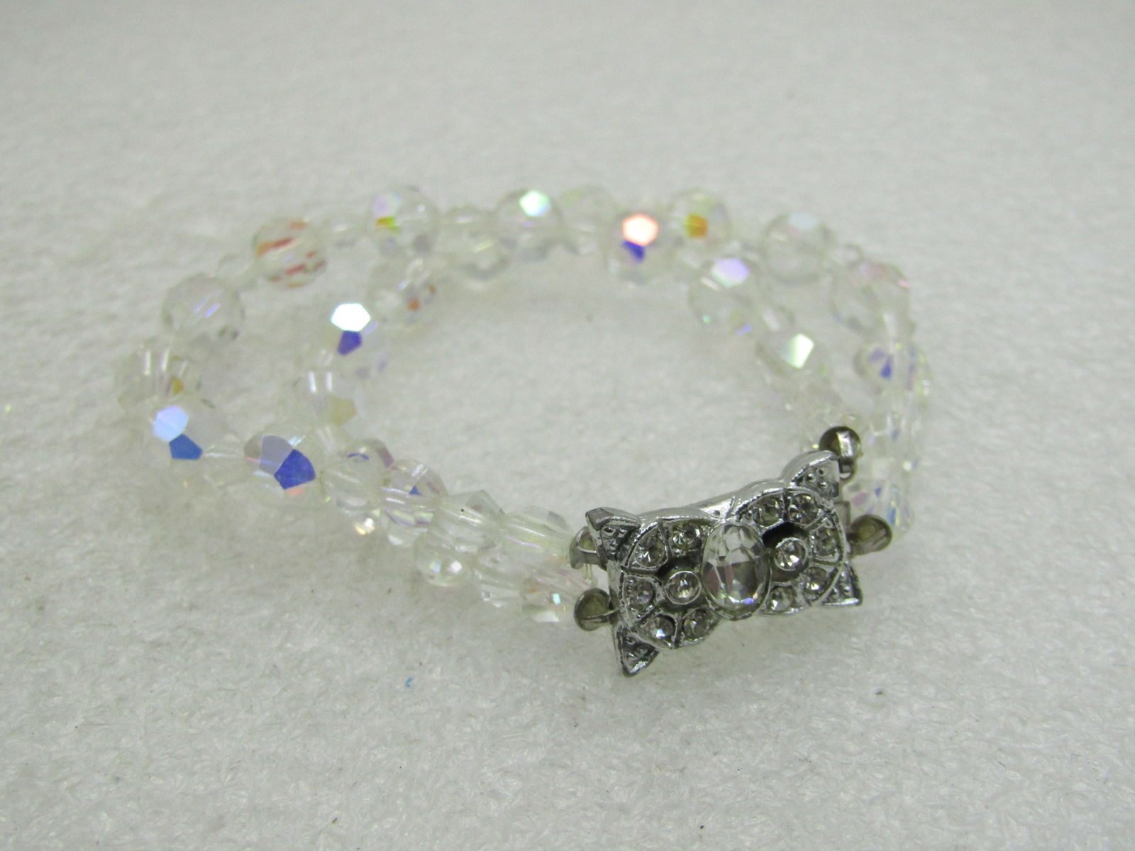 Vintage Double Strand Crystal Beaded Bracelet, 7.5", Aurora Borealis - 2