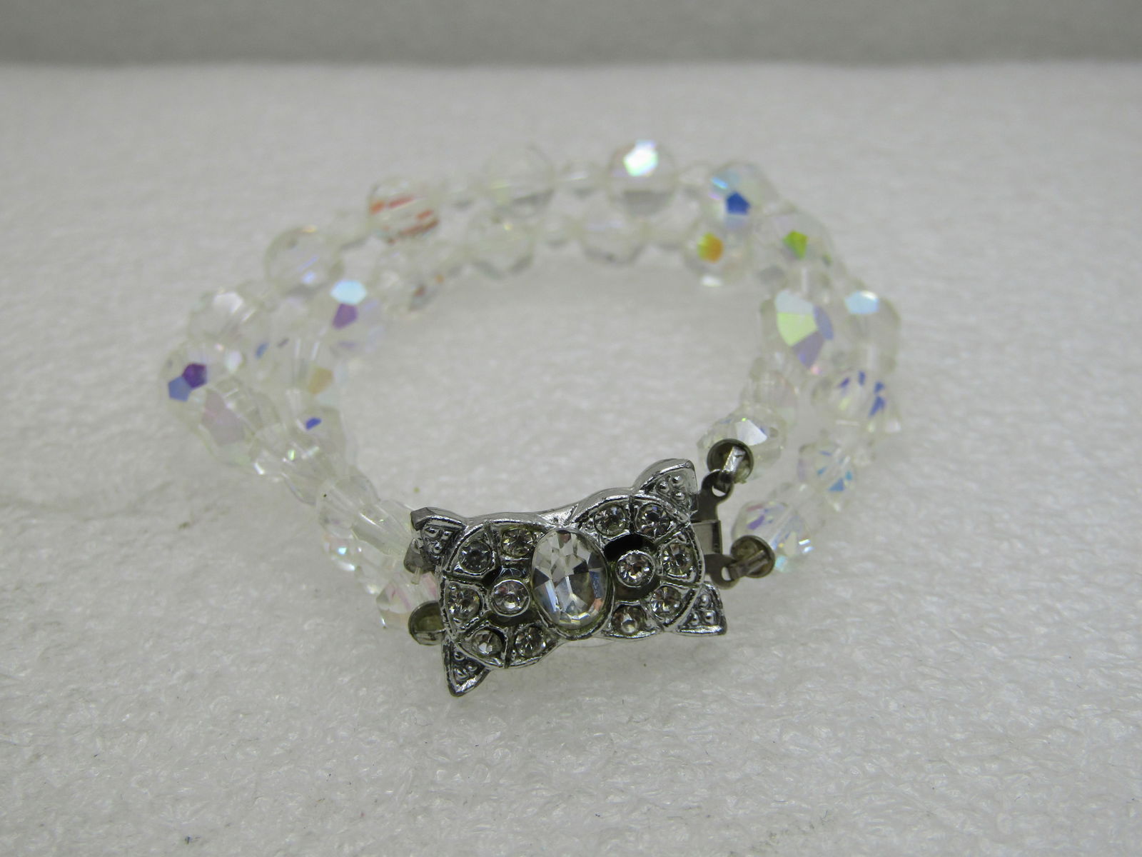 Vintage Double Strand Crystal Beaded Bracelet, 7.5", Aurora Borealis - 3