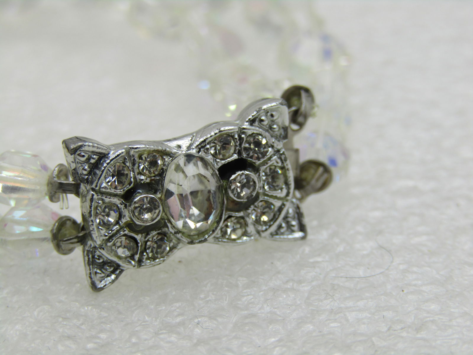 Vintage Double Strand Crystal Beaded Bracelet, 7.5", Aurora Borealis - 4