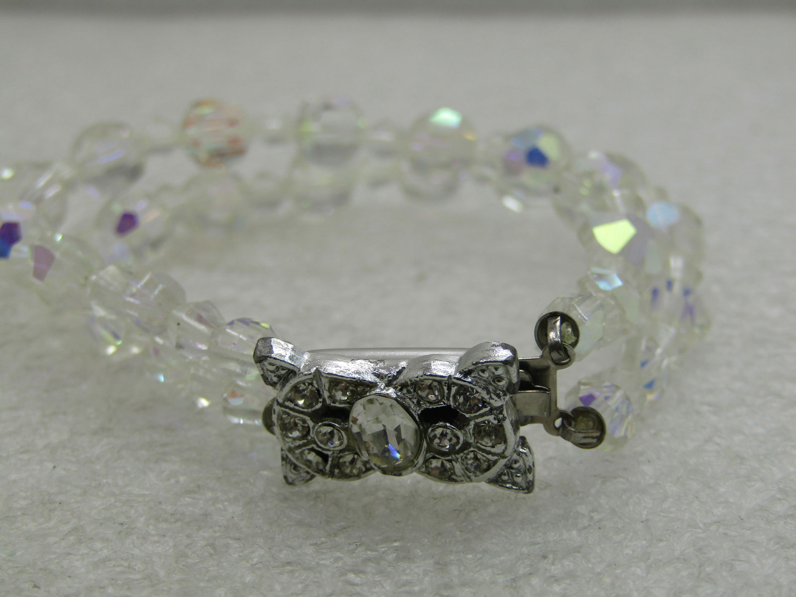 Vintage Double Strand Crystal Beaded Bracelet, 7.5", Aurora Borealis - 5