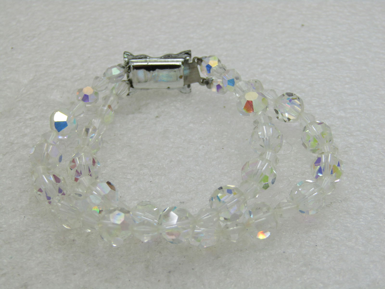 Vintage Double Strand Crystal Beaded Bracelet, 7.5", Aurora Borealis - 6