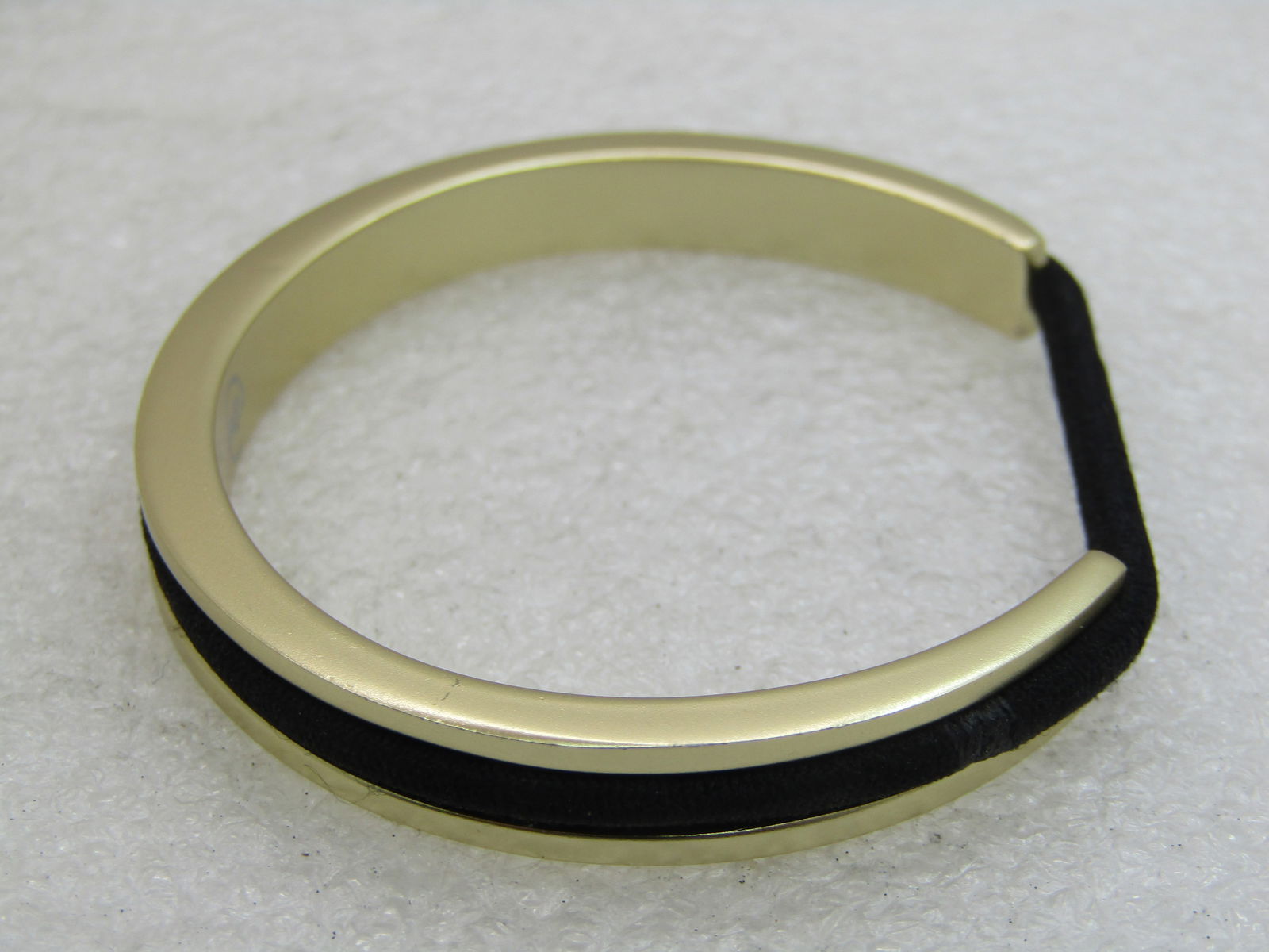 Gold Tone Cuff Bracelet with Scrunchie Insert, Signed MS Maria Shireen, Brushed Finish, 6.25" 7.5mm - 2