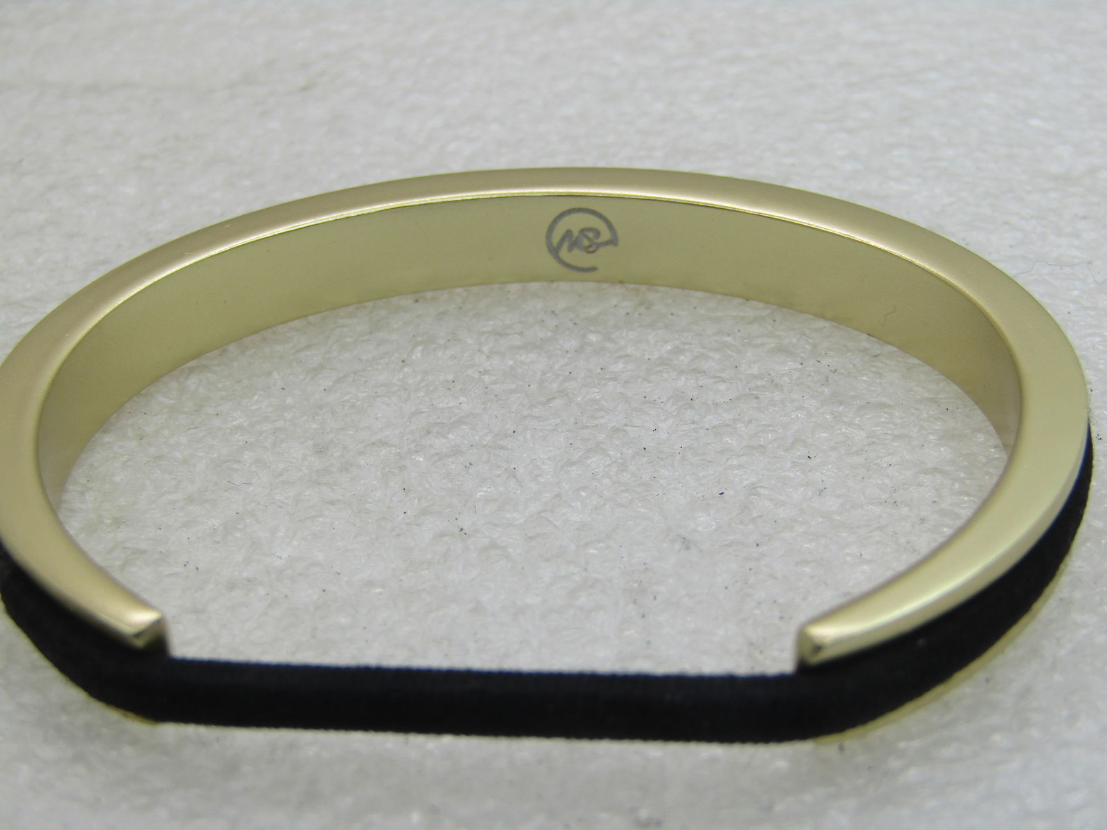 Gold Tone Cuff Bracelet with Scrunchie Insert, Signed MS Maria Shireen, Brushed Finish, 6.25" 7.5mm - 3