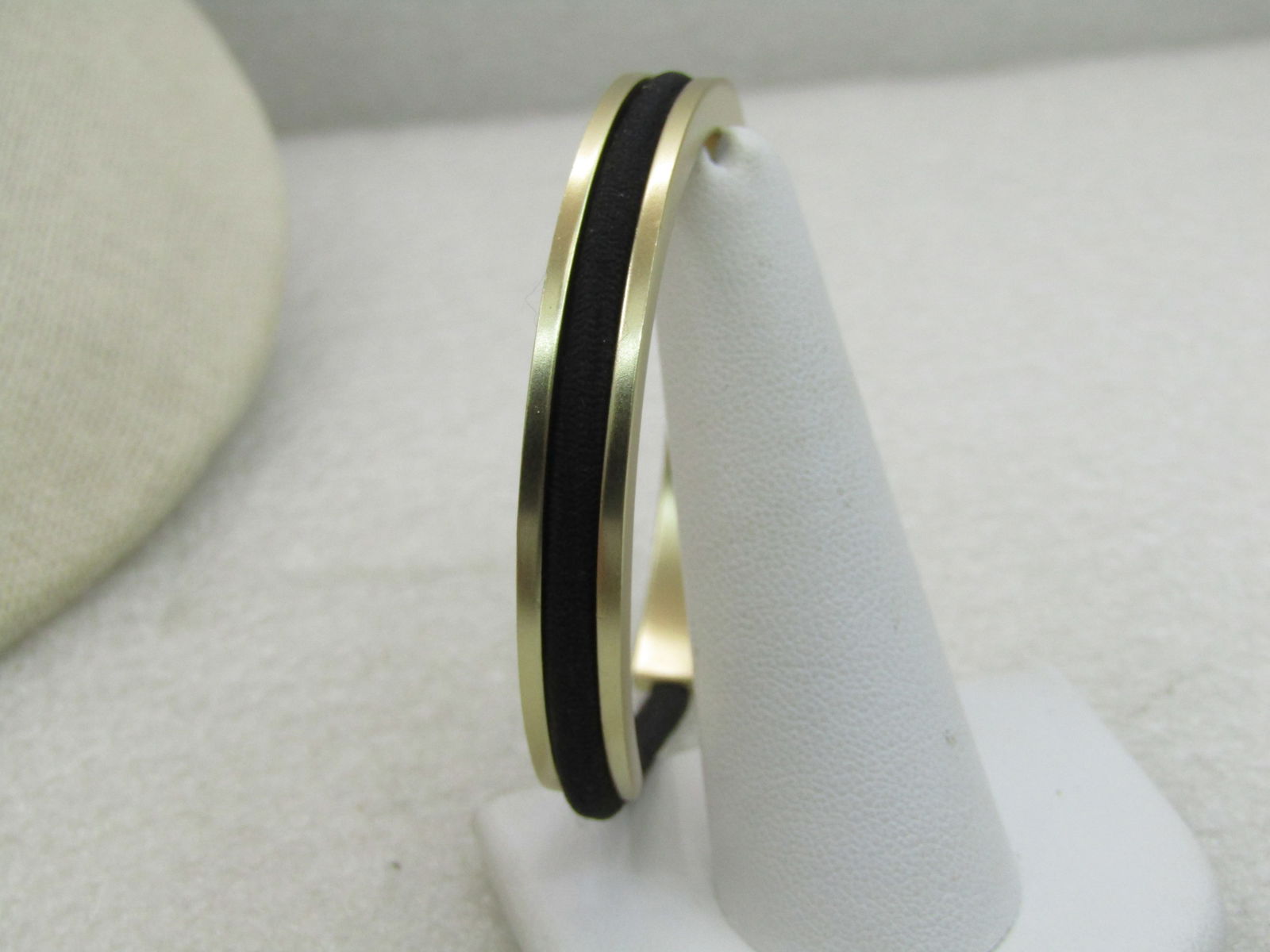 Gold Tone Cuff Bracelet with Scrunchie Insert, Signed MS Maria Shireen, Brushed Finish, 6.25" 7.5mm - 4