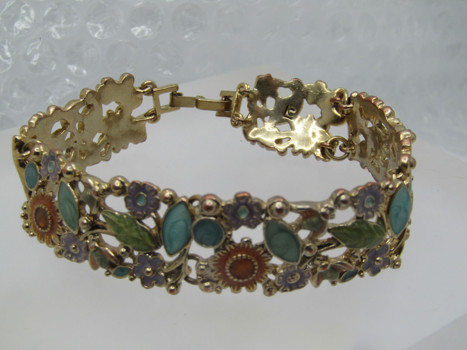 Vintage Enameled Floral Bracelet, 7.25", 1990's. Liz Claiborne - 2