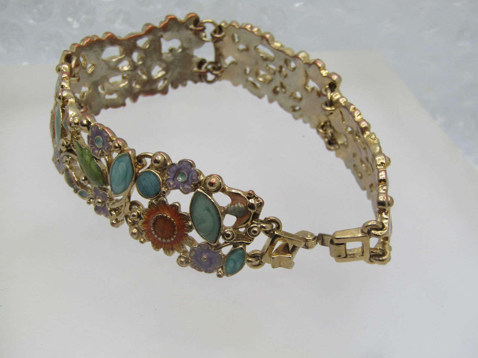Vintage Enameled Floral Bracelet, 7.25", 1990's. Liz Claiborne - 4