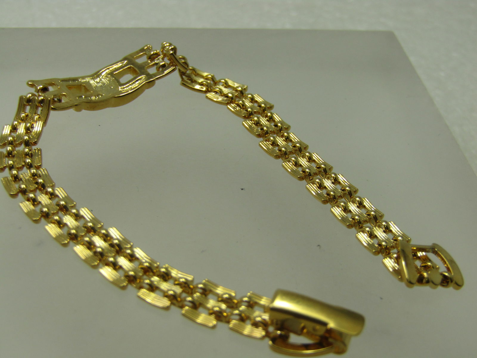 Vintage Woven Bracelet, Double Rhinestone Horseshoe Accent, 7.25" - 4
