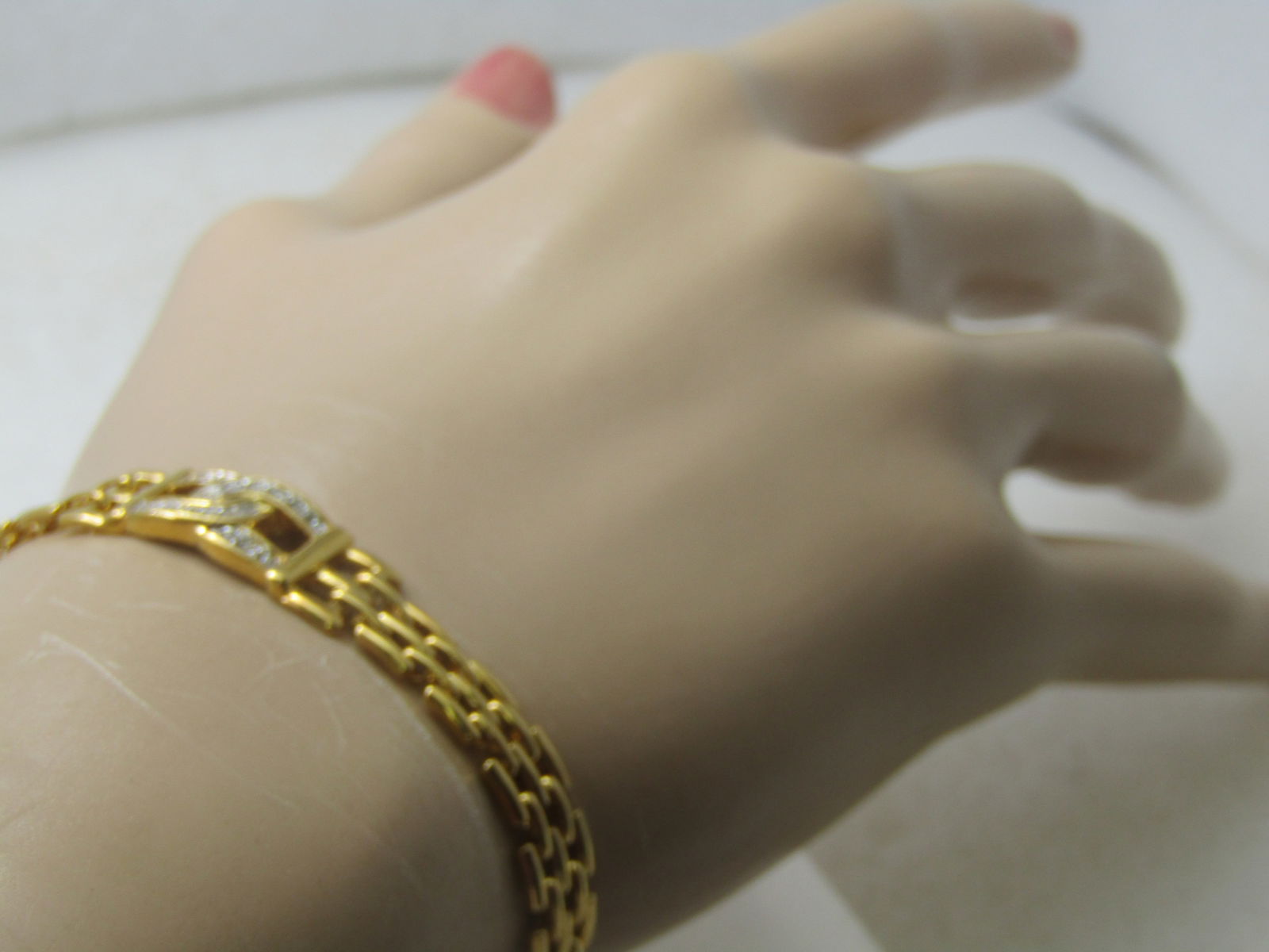 Vintage Woven Bracelet, Double Rhinestone Horseshoe Accent, 7.25" - 5