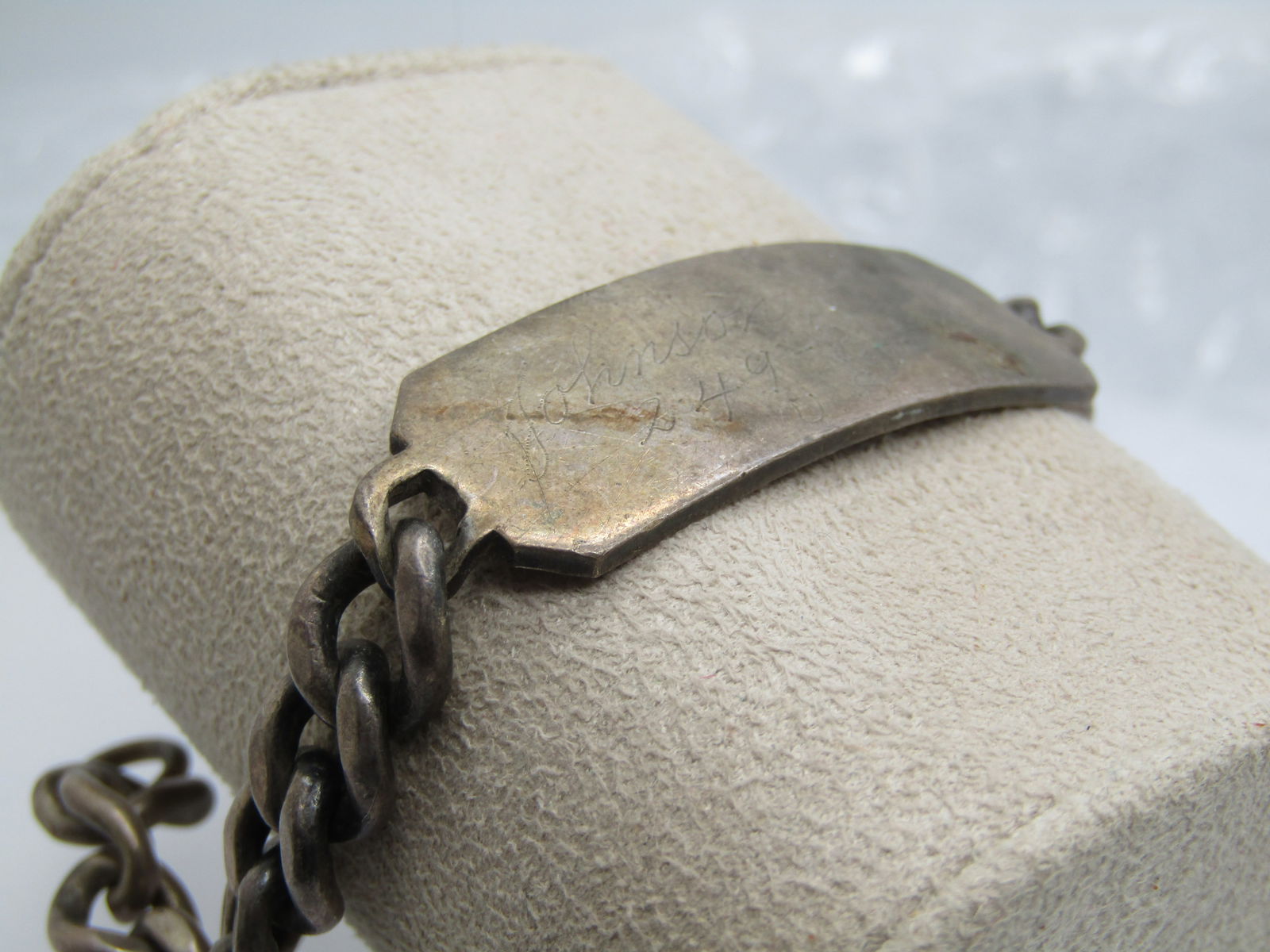 Vintage Heavy Sterling ID Bracelet, 8", Navy, 1940's, - 3