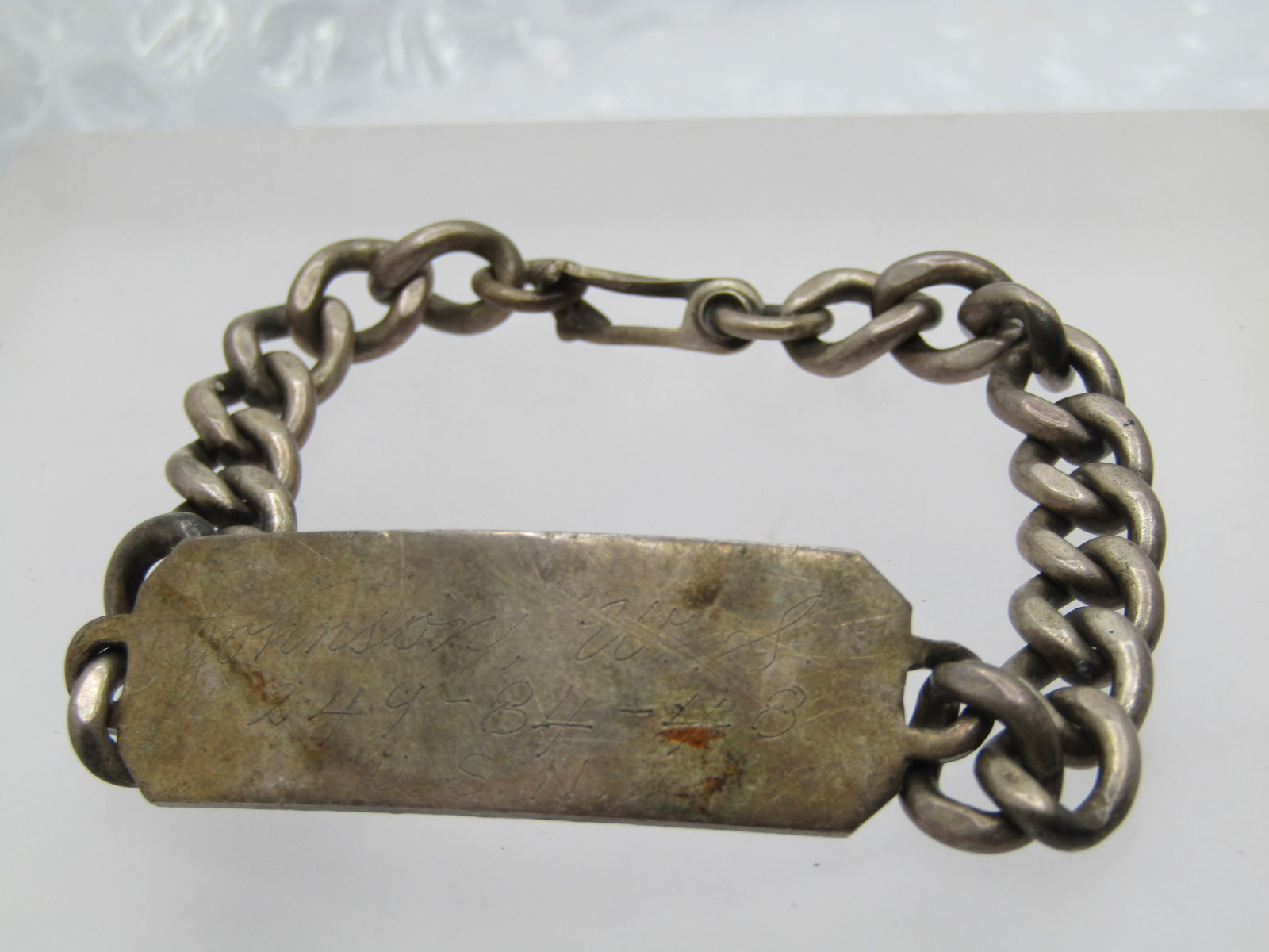 Vintage Heavy Sterling ID Bracelet, 8", Navy, 1940's, - 6