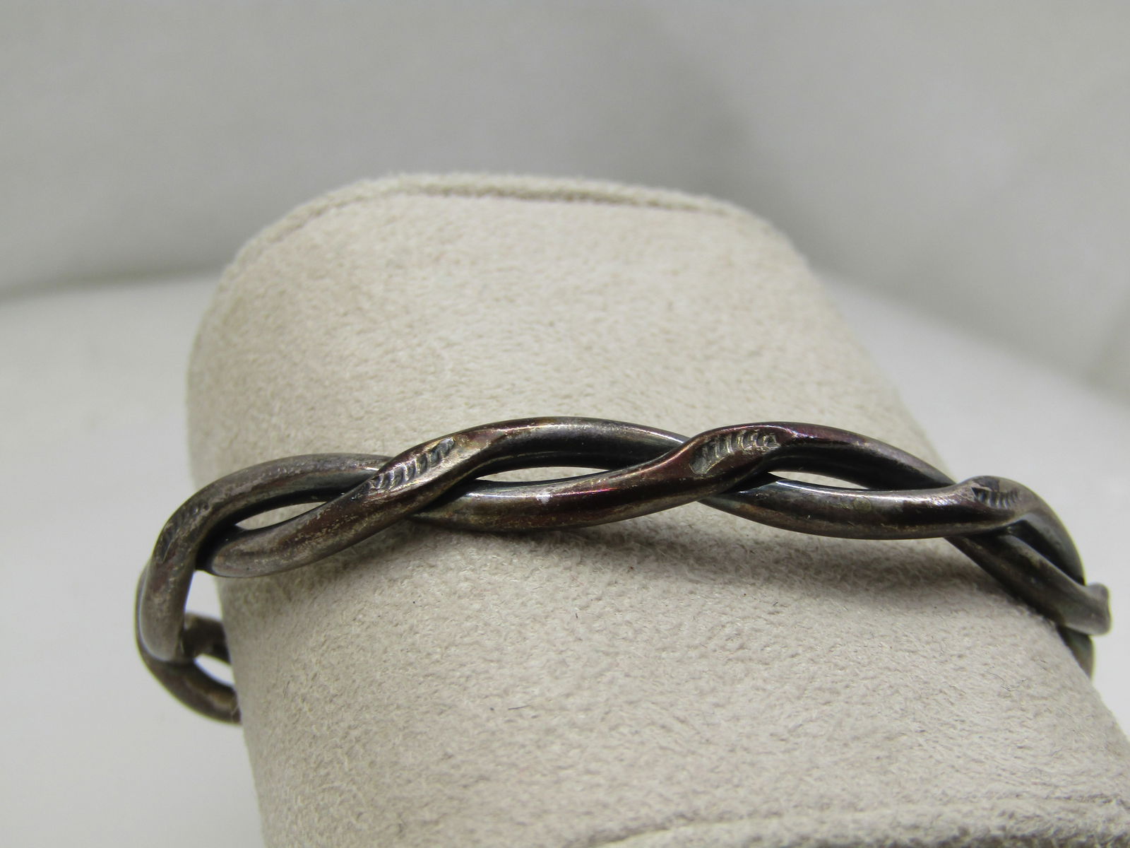 Vintage Sterling Intertwined Southwestern Stamped Cuff Bracelet 6.5" - 2