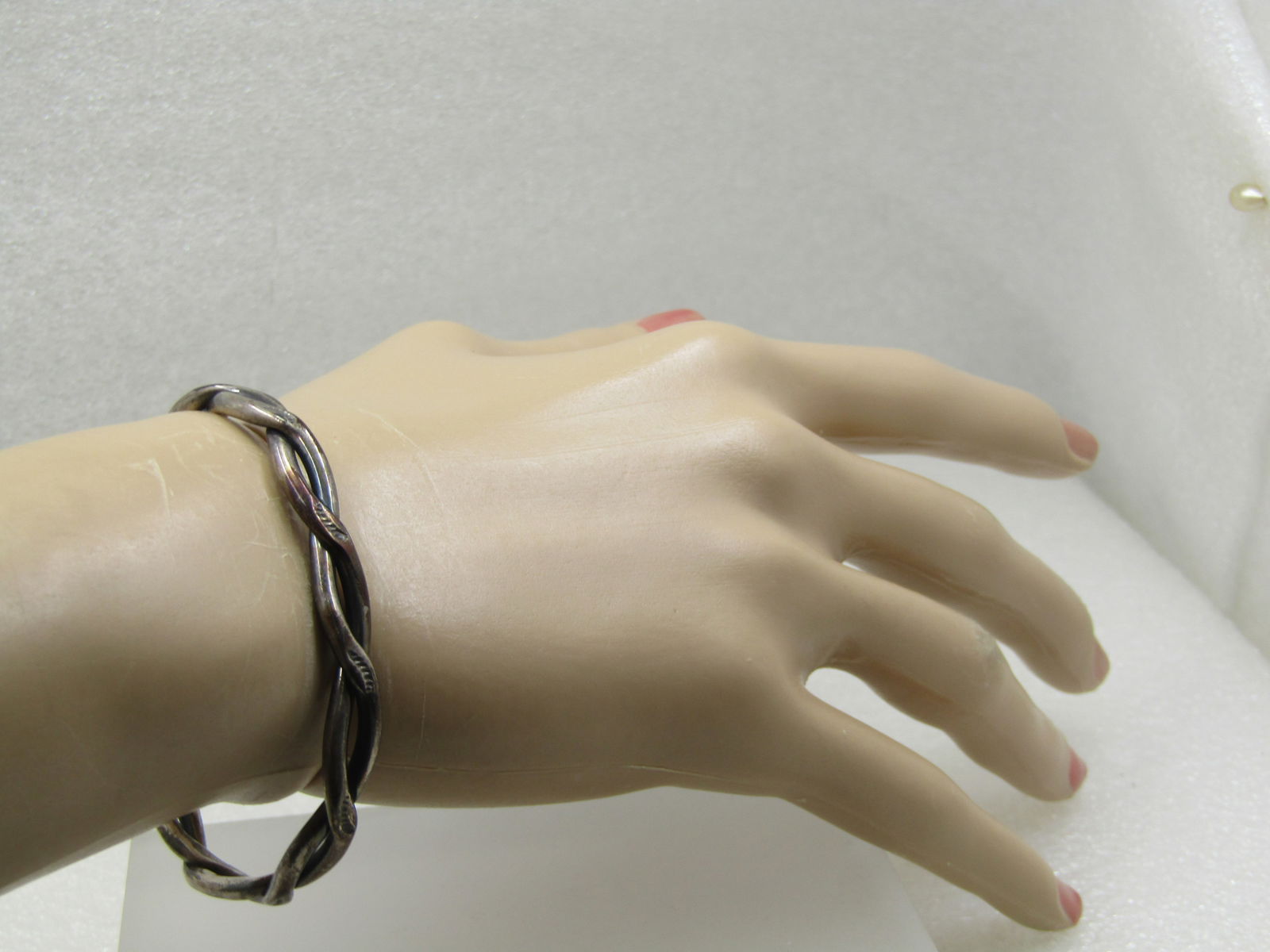 Vintage Sterling Intertwined Southwestern Stamped Cuff Bracelet 6.5" - 7