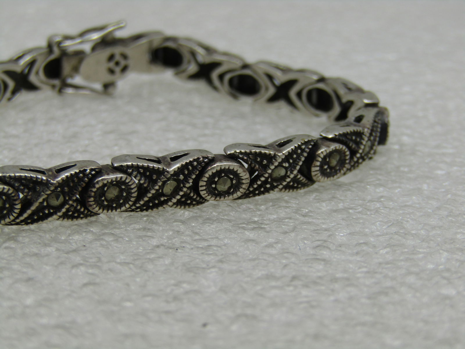 Vintage Sterling X O Marcasite Tennis Bracelet, 7" - 2