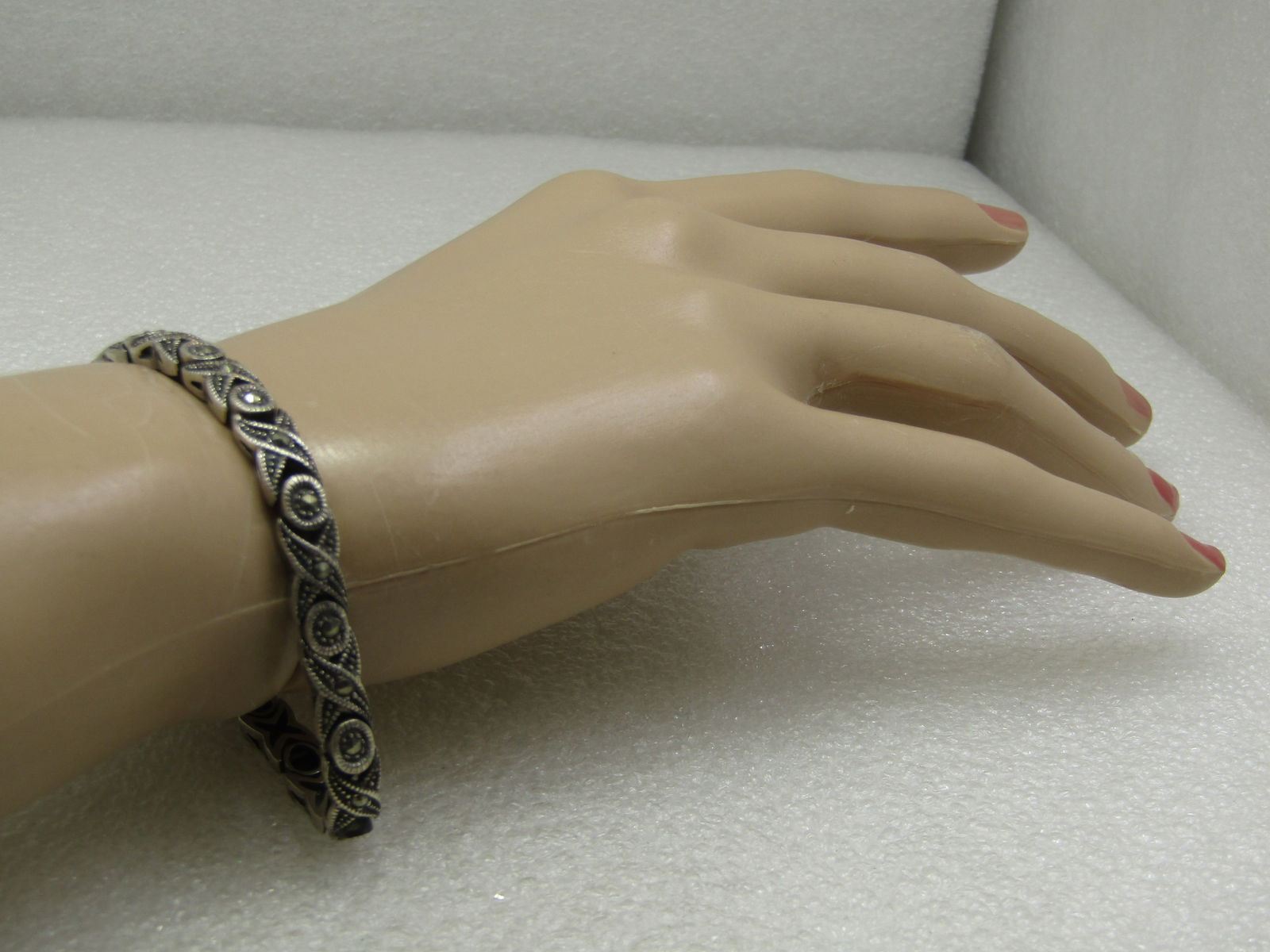 Vintage Sterling X O Marcasite Tennis Bracelet, 7" - 3