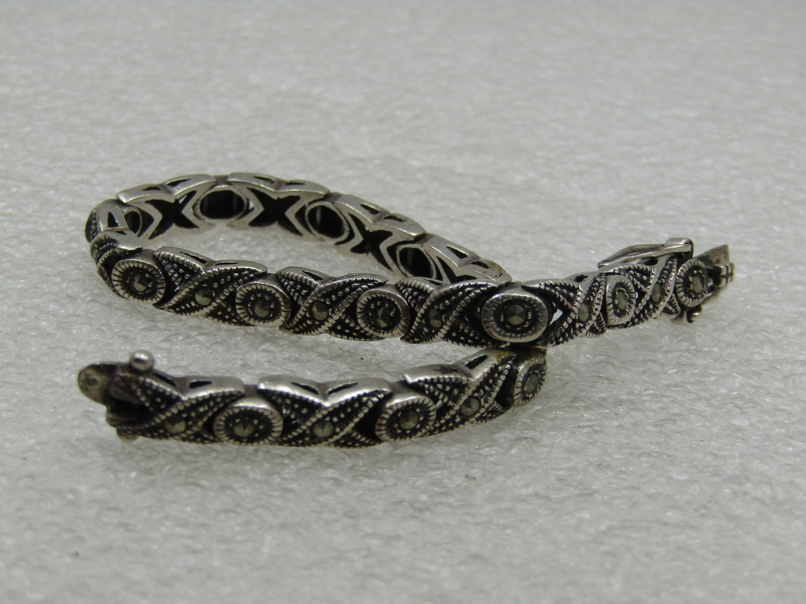 Vintage Sterling X O Marcasite Tennis Bracelet, 7" - 8