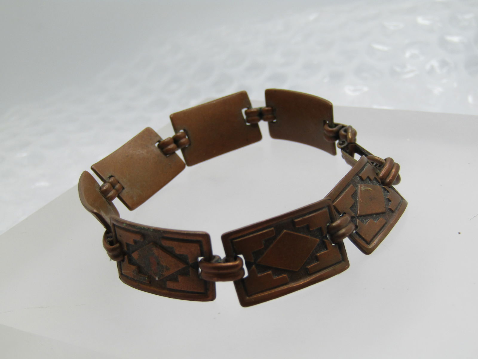 Vintage Copper Southwestern Link Bracelet, 7", Unisex, 1960's-1970's - 3