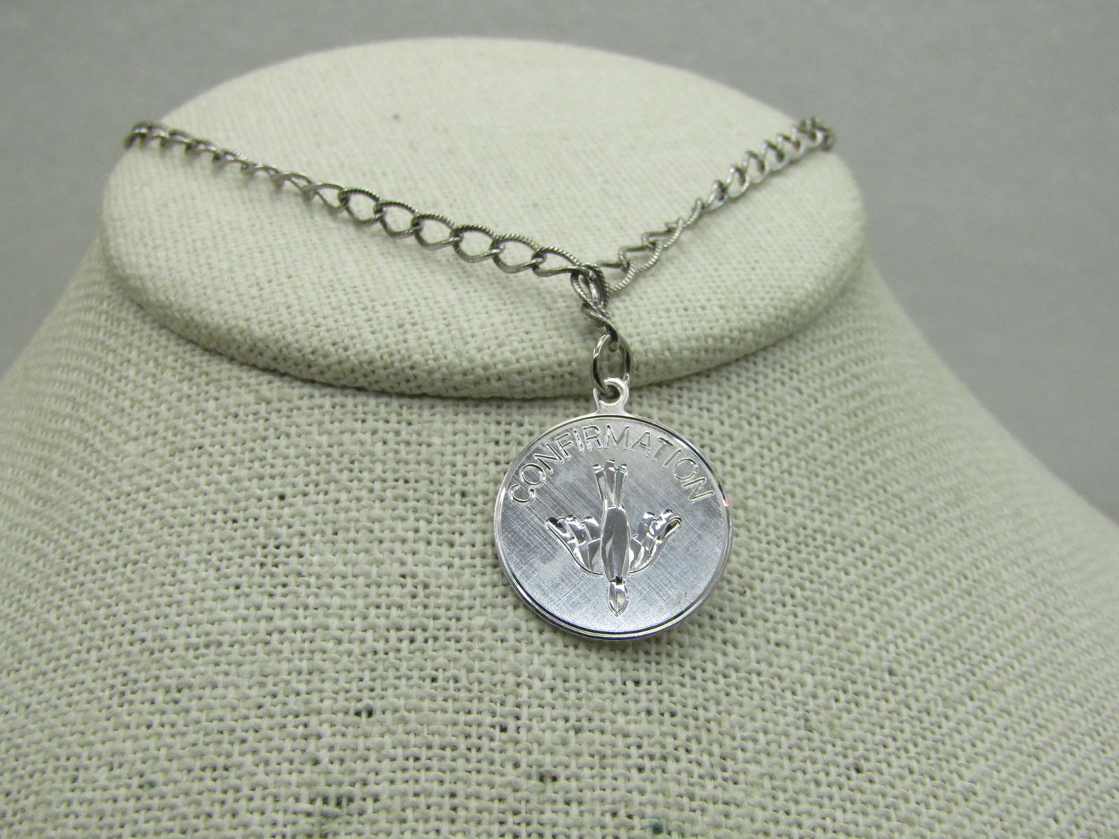 Vintage Sterling Silver Ankle Charm Bracelet, Confirmation Charm, 9.5", 1960'S - 4