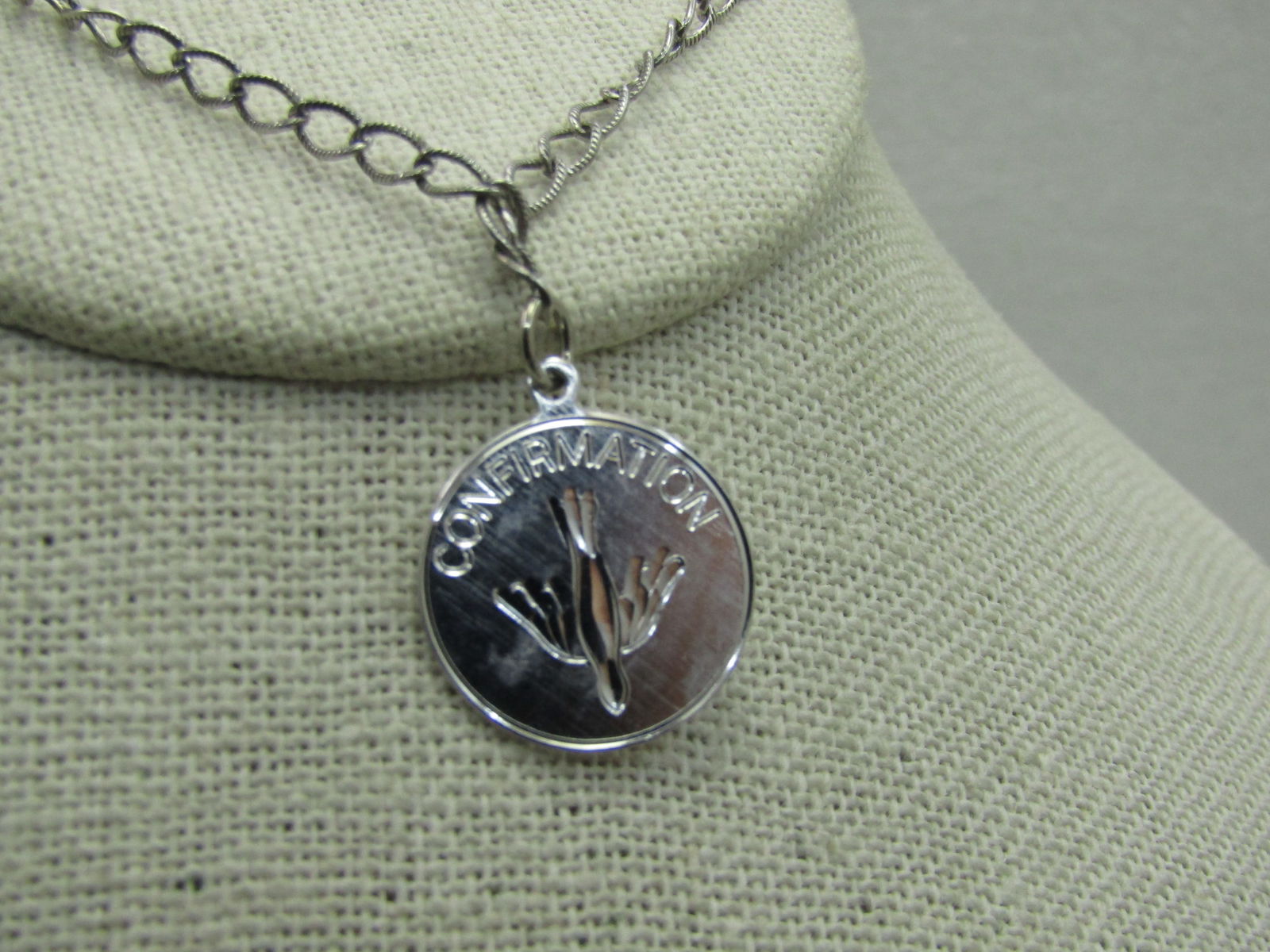 Vintage Sterling Silver Ankle Charm Bracelet, Confirmation Charm, 9.5", 1960'S - 5