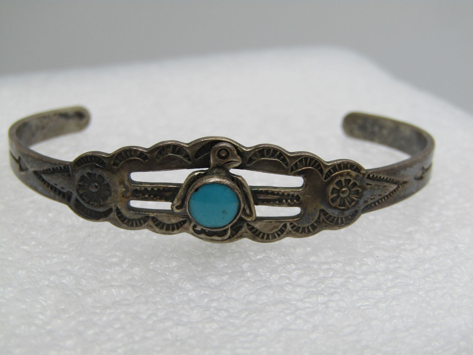 Vintage Sterling Southwestern Turquoise Thunderbird Cuff Bracelet, Youth, 5" - 2