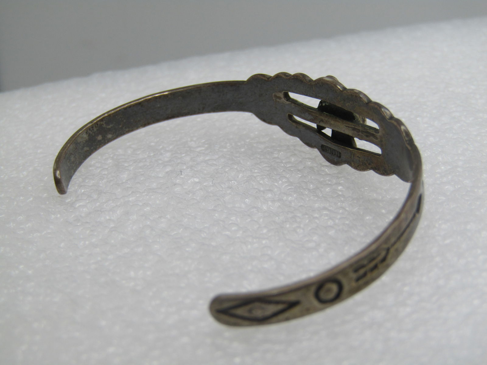 Vintage Sterling Southwestern Turquoise Thunderbird Cuff Bracelet, Youth, 5" - 4