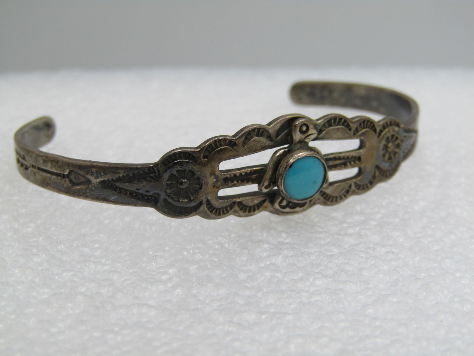 Vintage Sterling Southwestern Turquoise Thunderbird Cuff Bracelet, Youth, 5" - 7
