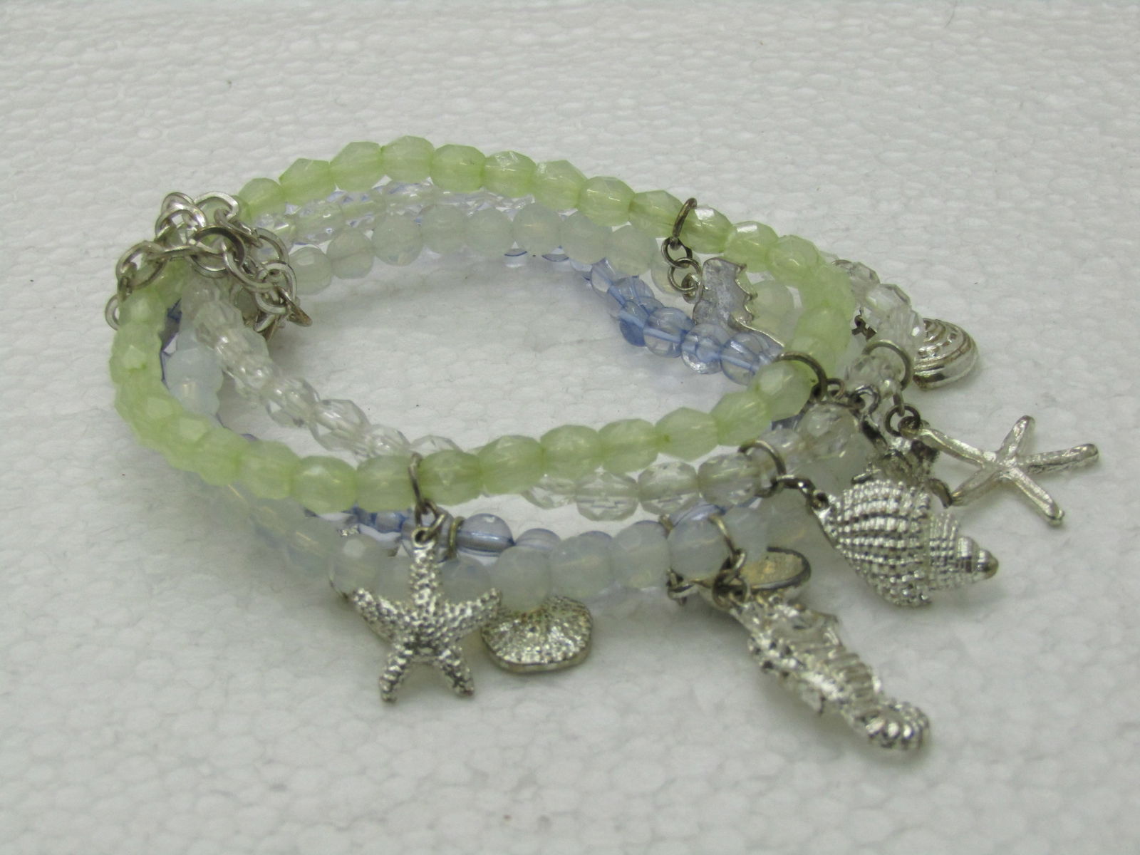 Four Seashell Beaded Stretch Bracelets, 6.5"-8" yellow/clear/white/lavender - 2