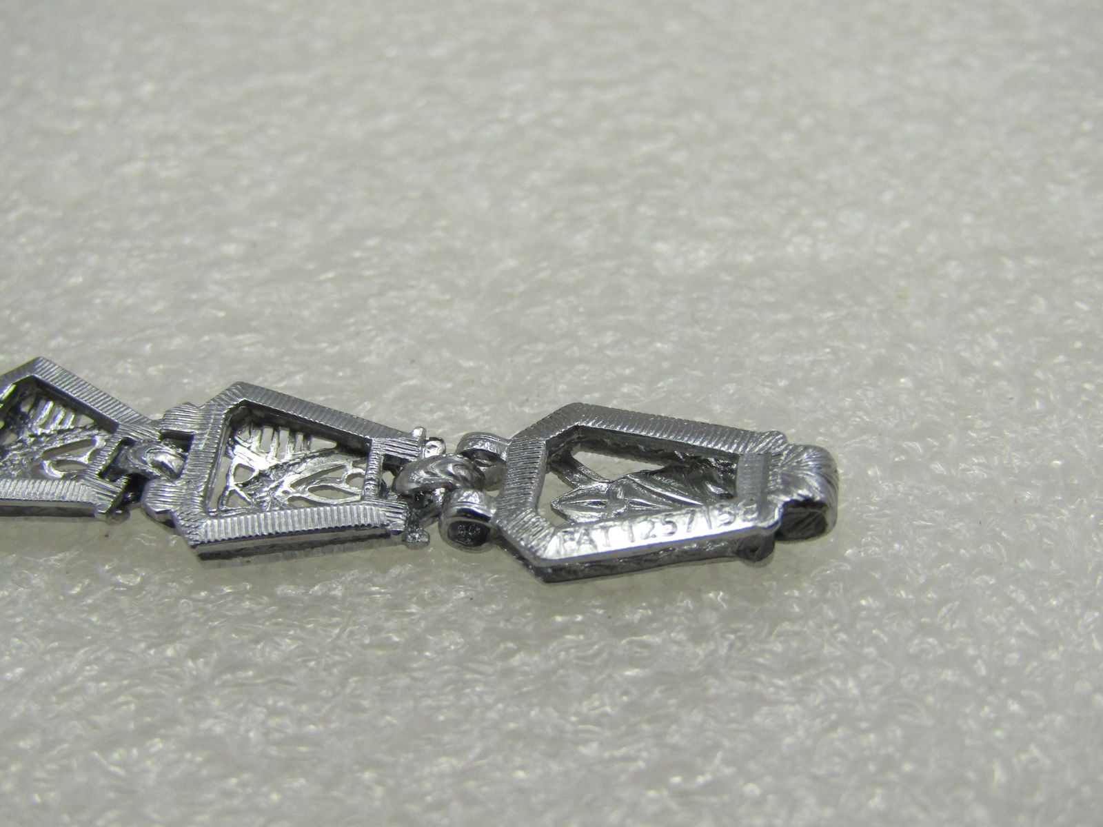 Rhodium Plated Art Deco Filigree Bracelet, Purple Stone, 6.5" - 5