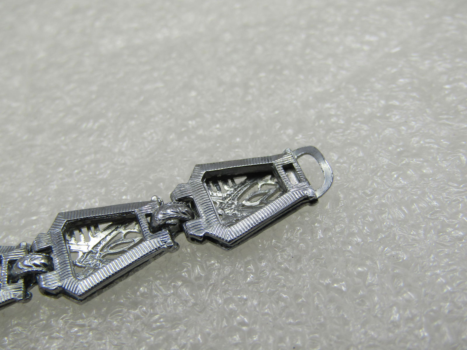 Rhodium Plated Art Deco Filigree Bracelet, Purple Stone, 6.5" - 9