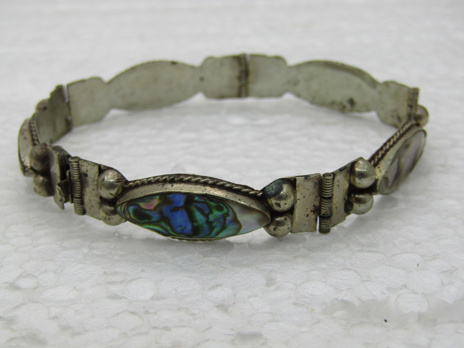 Vintage Mexico Alpaca Abalone Bracelet, 6.75", 1960's - 4