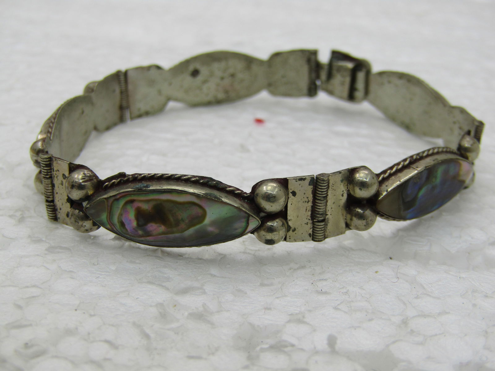 Vintage Mexico Alpaca Abalone Bracelet, 6.75", 1960's - 5