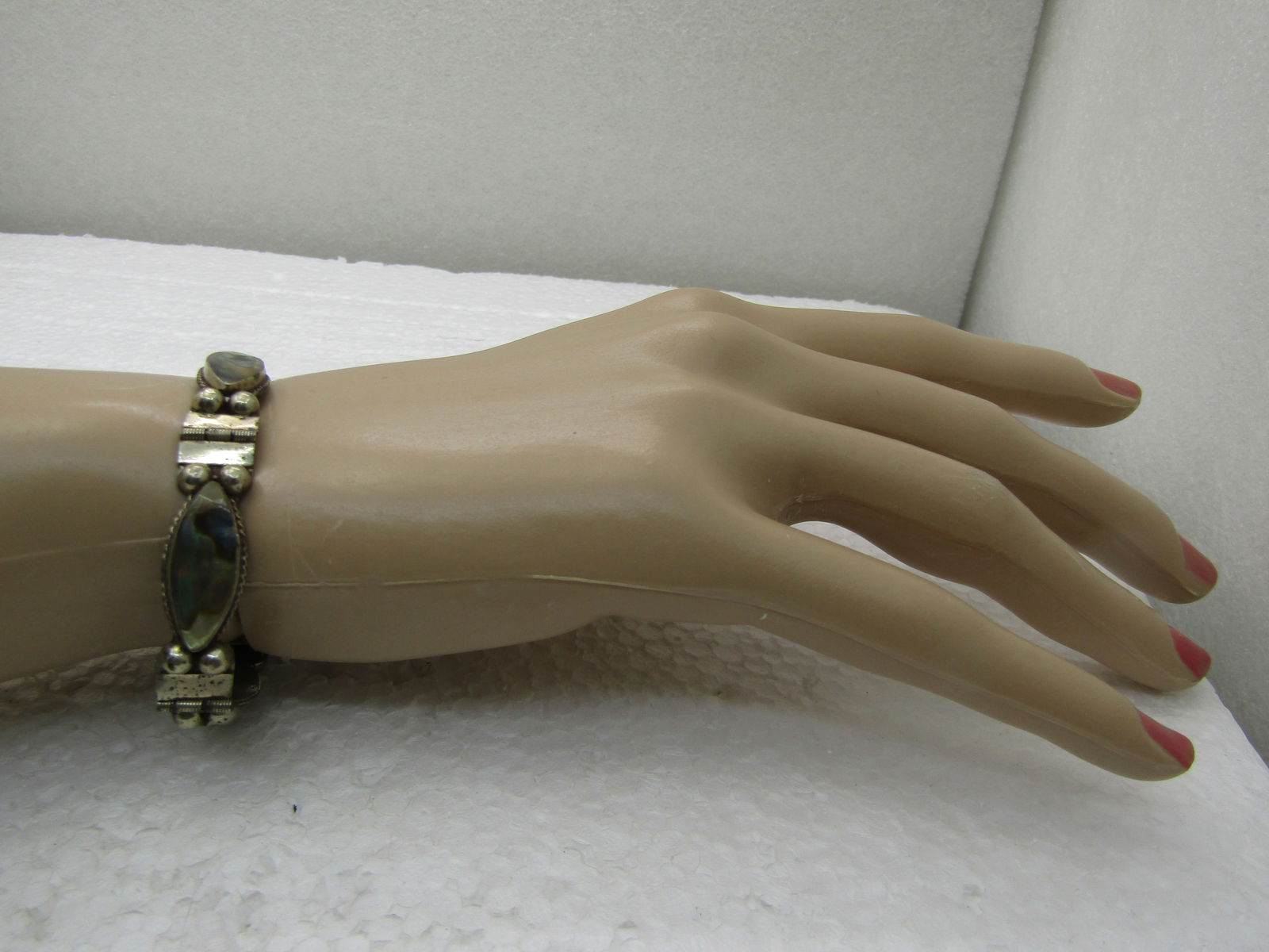 Vintage Mexico Alpaca Abalone Bracelet, 6.75", 1960's - 6