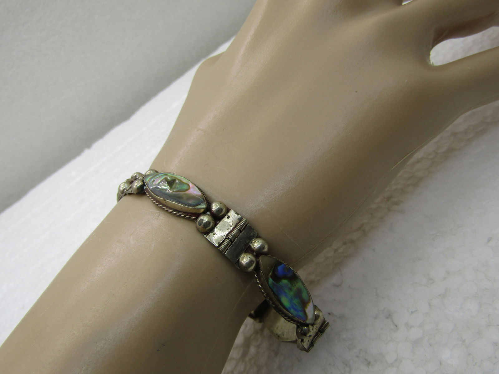 Vintage Mexico Alpaca Abalone Bracelet, 6.75", 1960's - 7