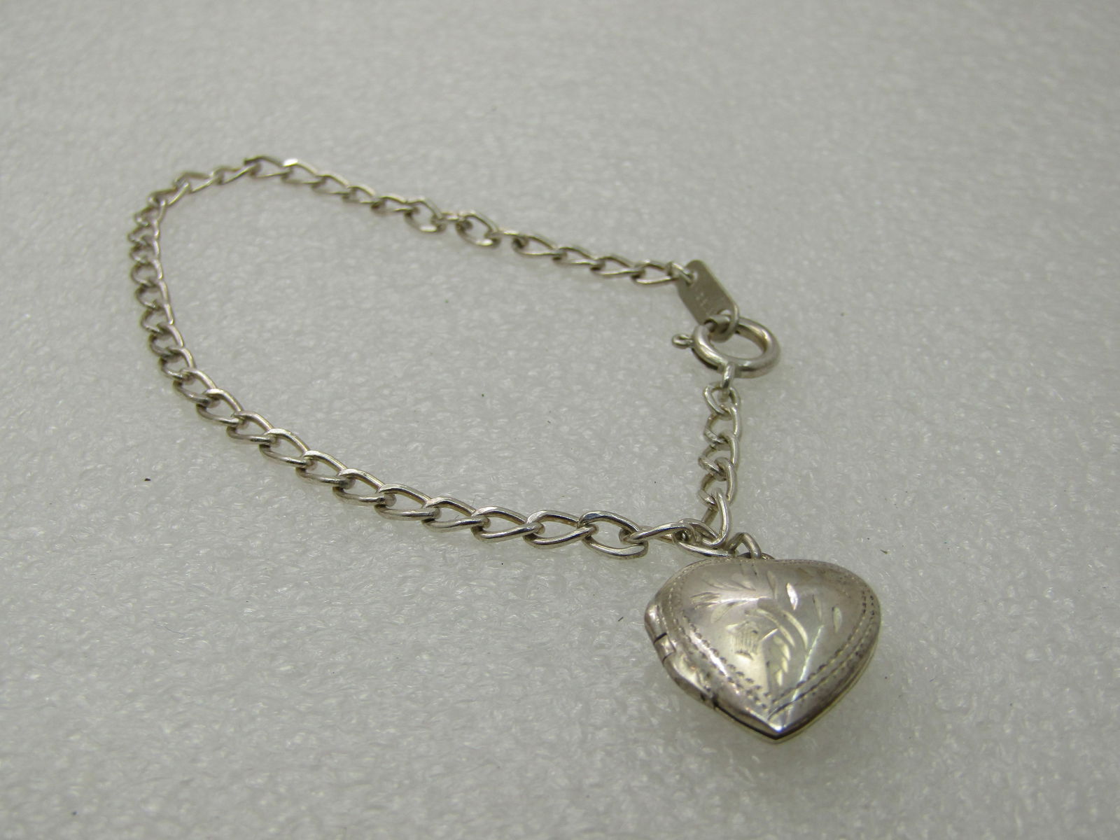 Vintage Sterling Silver Heart Locket Bracelet, 7.25", Signed MA - Marsala - 2