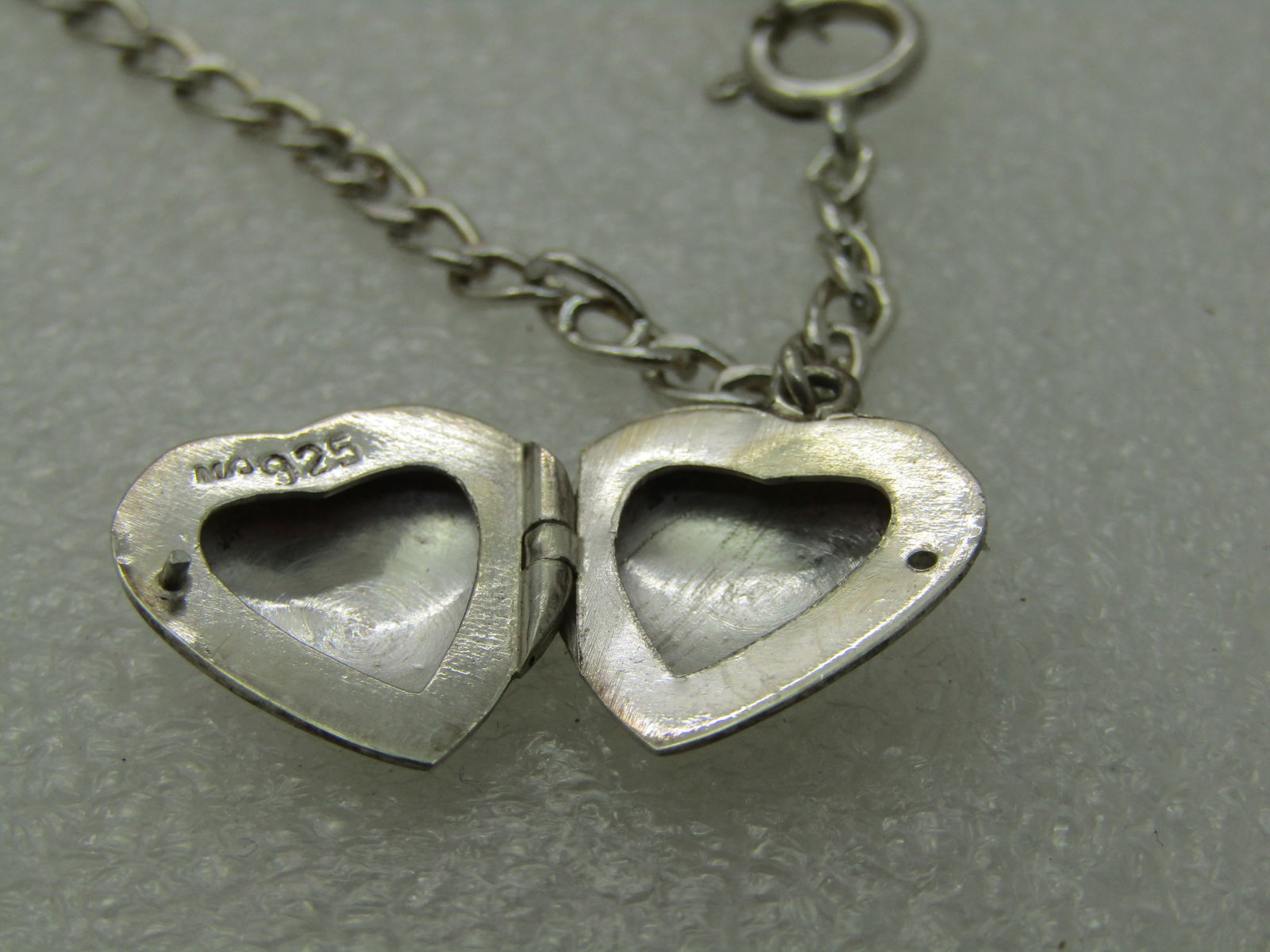 Vintage Sterling Silver Heart Locket Bracelet, 7.25", Signed MA - Marsala - 4